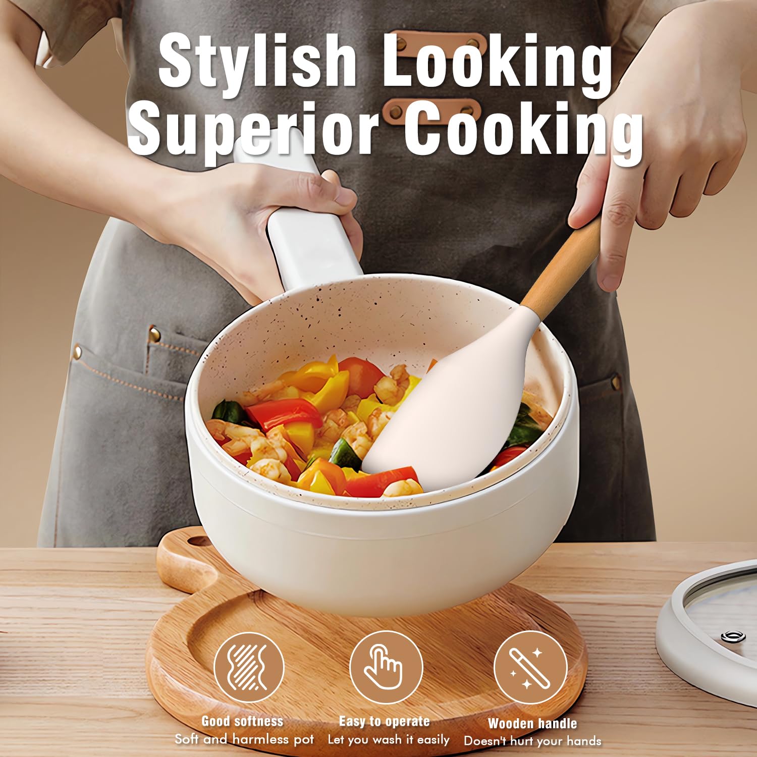 Silicone Cooking Utensils Set - Silicone Kitchen Utensils For Cooking Wooden Handles, 446F Heat Resistant Kitchen Utensil Spatul