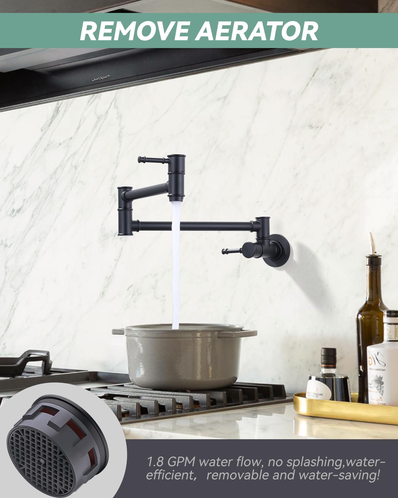 Aleasha Pot Filler Faucet Black Wall Mount Pot Filler Faucet Retractable Single Hole Modern Kitchen Sink Faucet Solid Brass Made