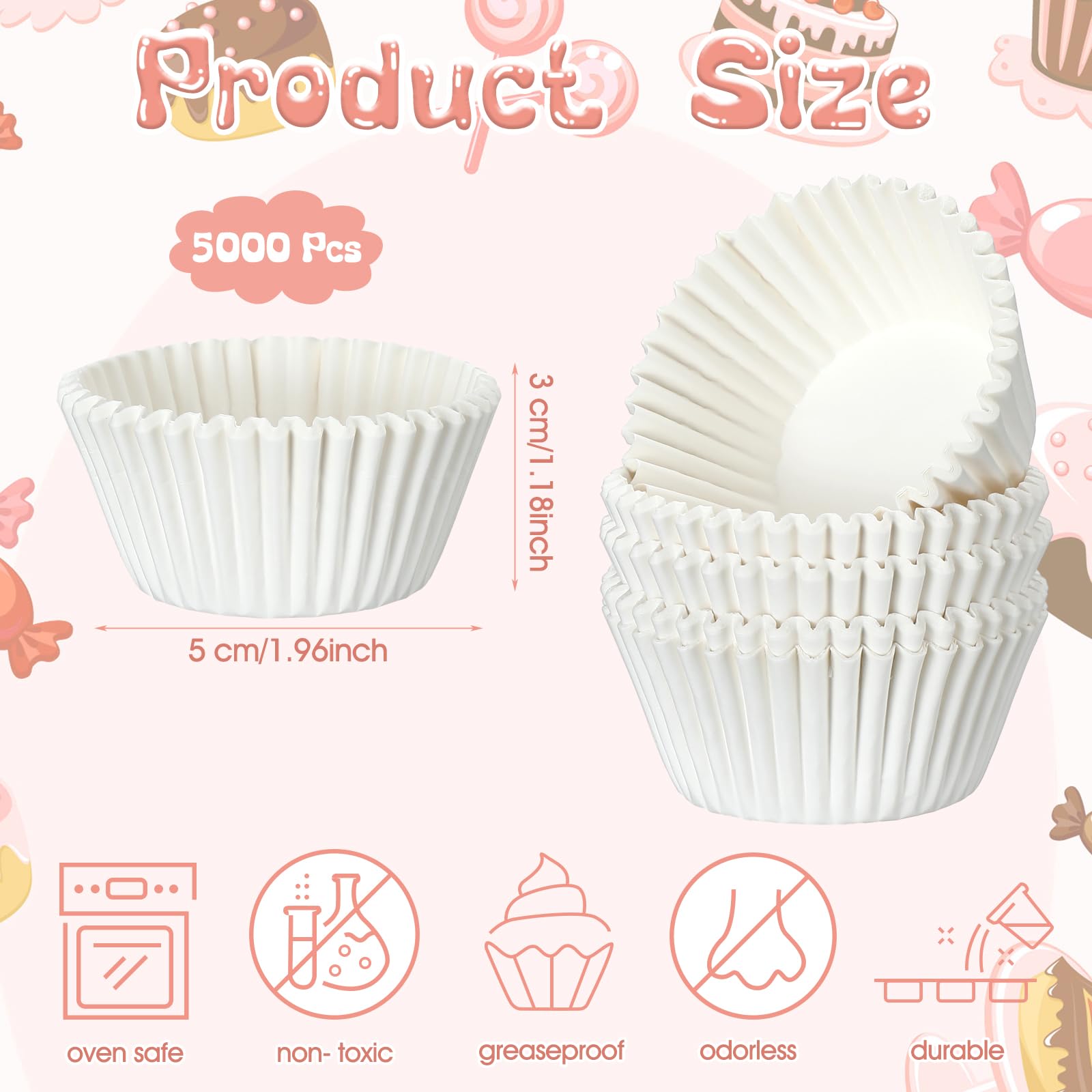 Jinei 5000 Pcs White Cupcake Liners Bulk Cupcake Liners For Baking Paper Cupcake Wrappers Paper Muffin Liners 1.97 Inch Baking C