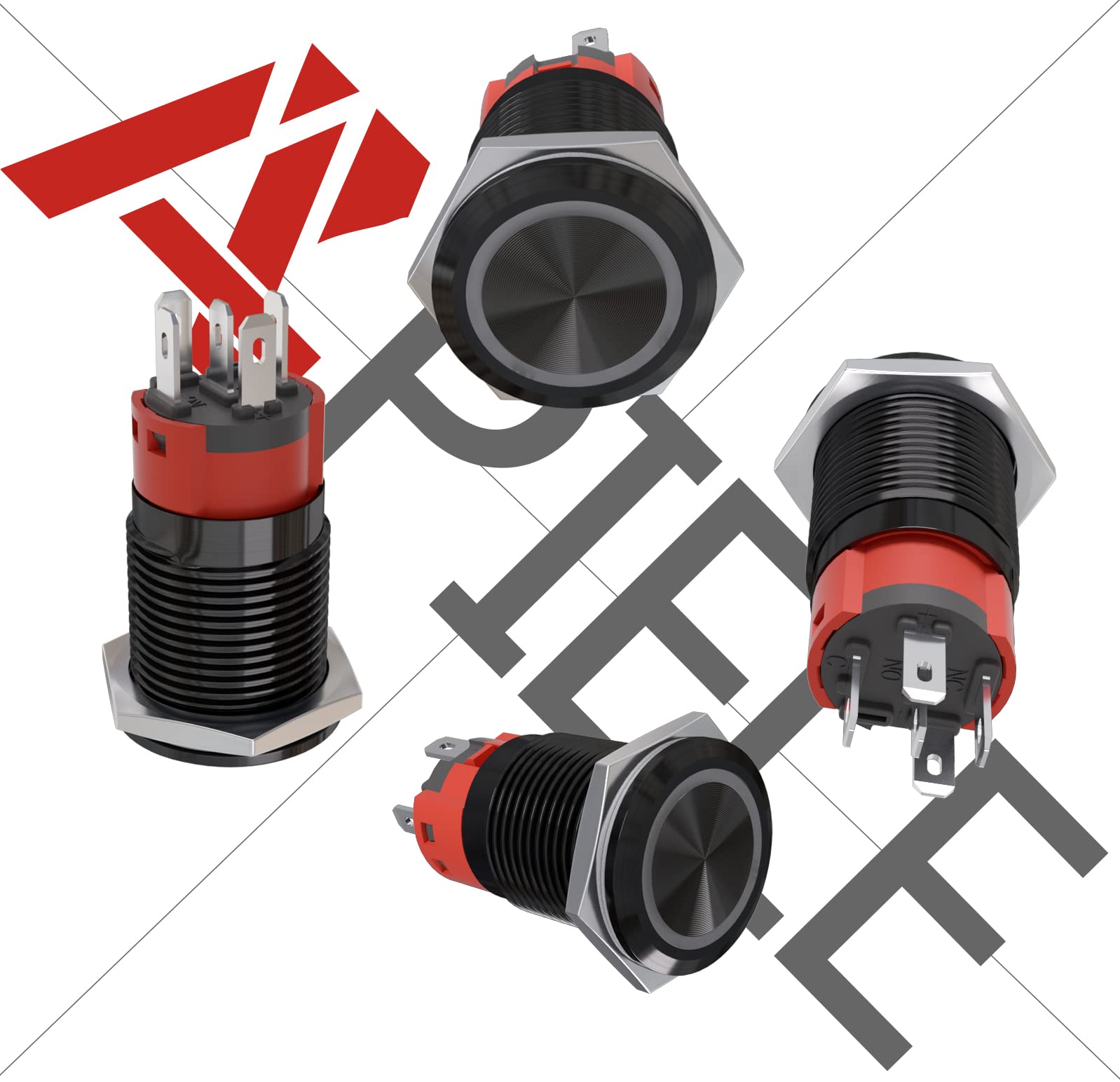 Apiele 16Mm Latching Push Button Switch 12V Dc On Off Black Shell With Led Angel Eye Head For 063 Mounting Hole With Wire Socket