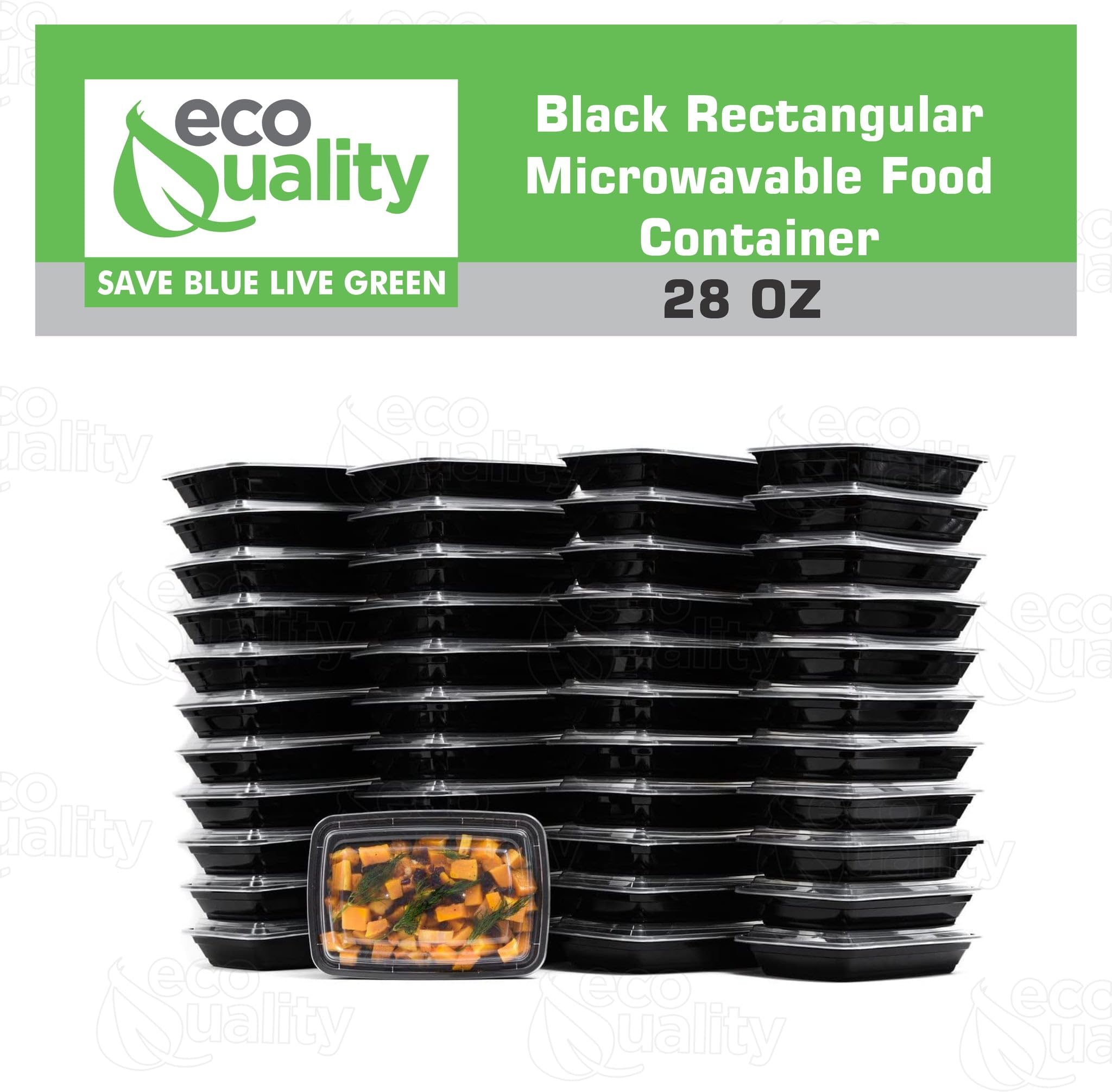 Reusable 28 Oz Food Storage 100 Pack Containers With Lids By Ecoquality - Rectangular Bpa Free Freezer, Microwave & Dishwasher S