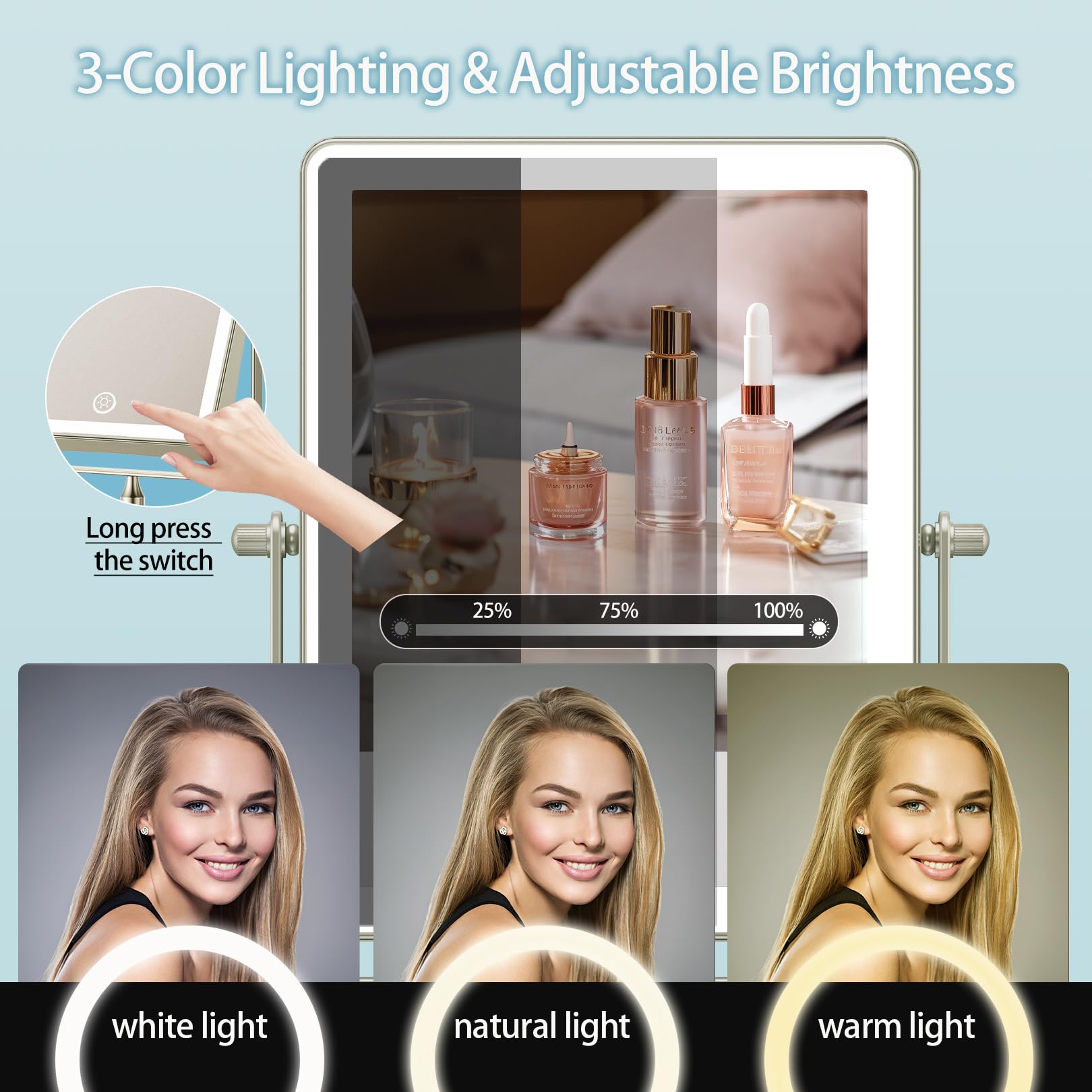 Fascinate Rechargeable Wall Mounted Makeup Mirror,8.7 Double Sided Touch Switch 1X 10X Rectangle Wall Mounted Magnifying Mirror