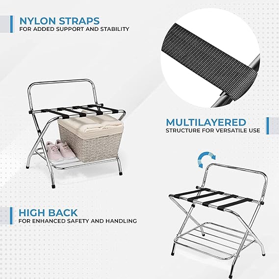 2-Shelf X-Shape Folding Luggage Rack with Nylon Straps