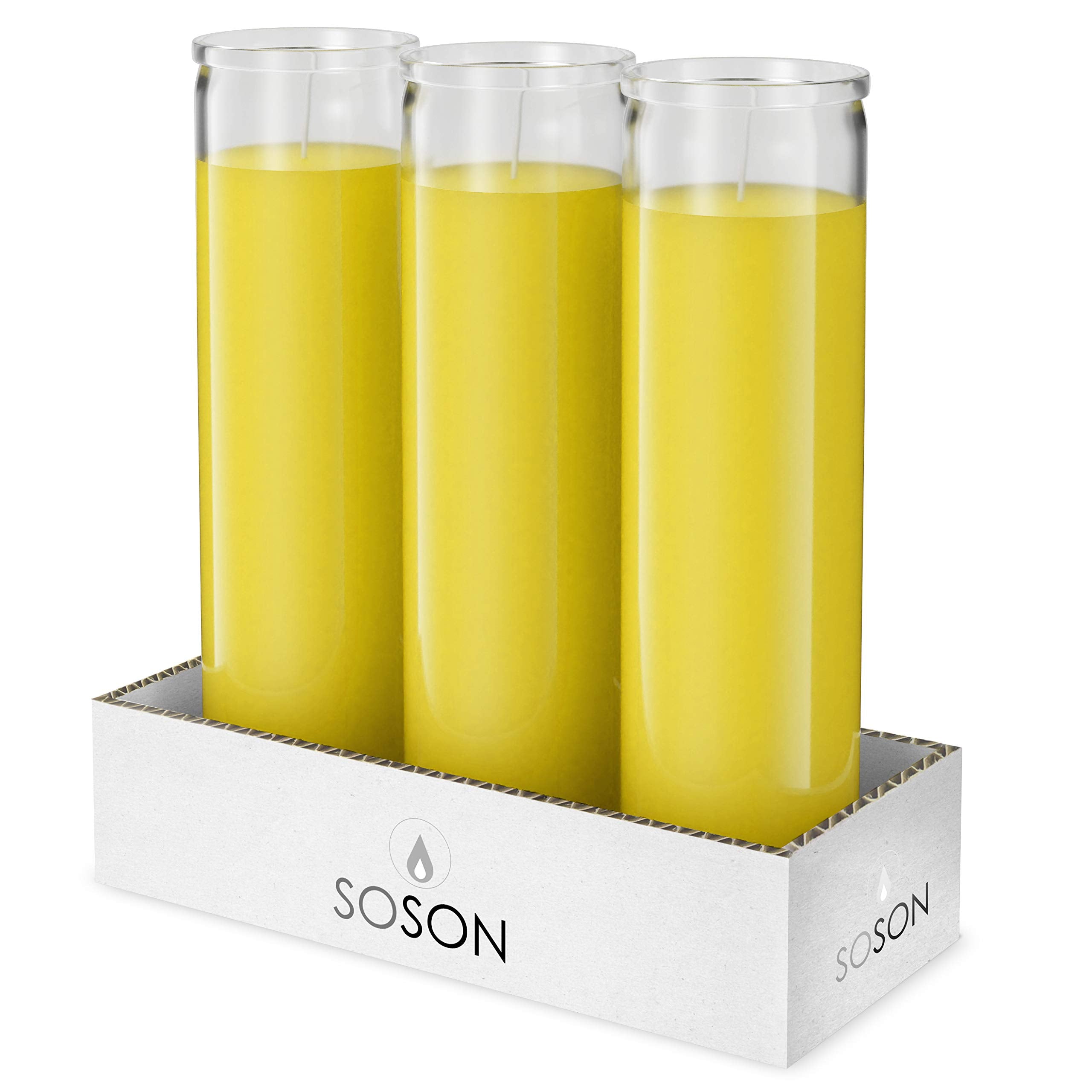 Simply Soson 2x8 inch Yellow Devotional Candles in Glass Jar - 3 Pack - 90 Hours - Prayer Candle - Tall Pillar Candles for Relig