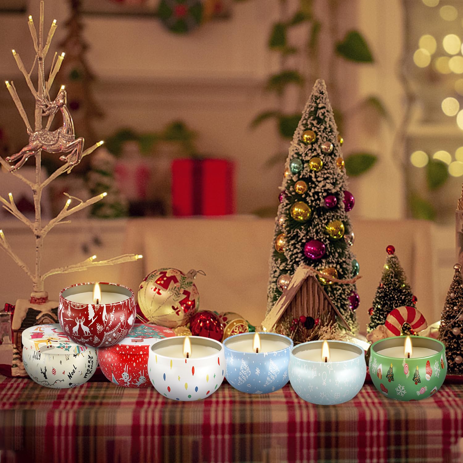 24Pack Christmas Scented Candle Tins Gift Set - Soy Wax Festive Candles 2.5oz- Long Lasting Burn time for Christmas Thanksgiving