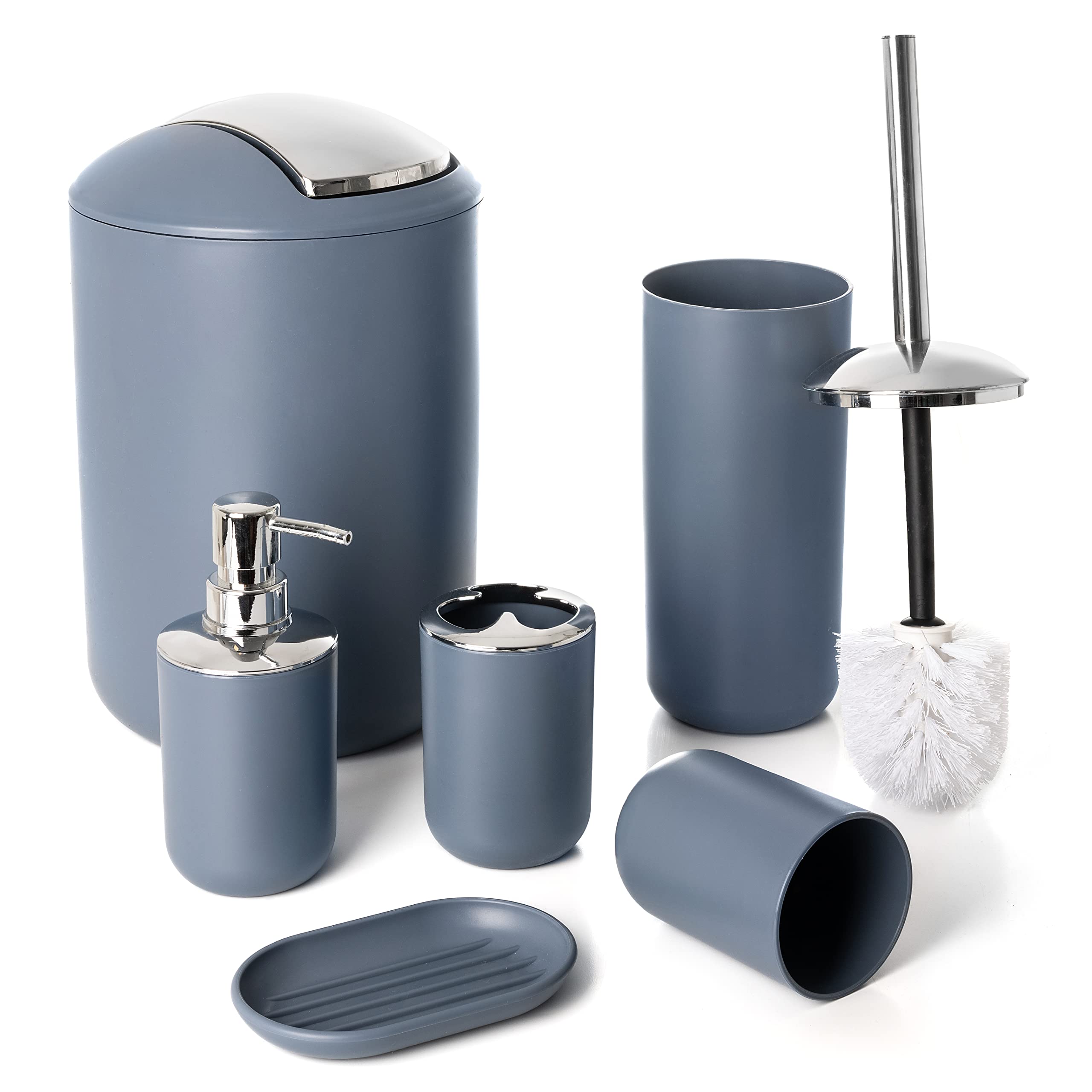 Moss & Stone 6 Pcs Bathroom Accessories Set, Bathroom Decor Sets Includes Soap Dispenser, Toothbrush Holder, Toothbrush Cup, Soa