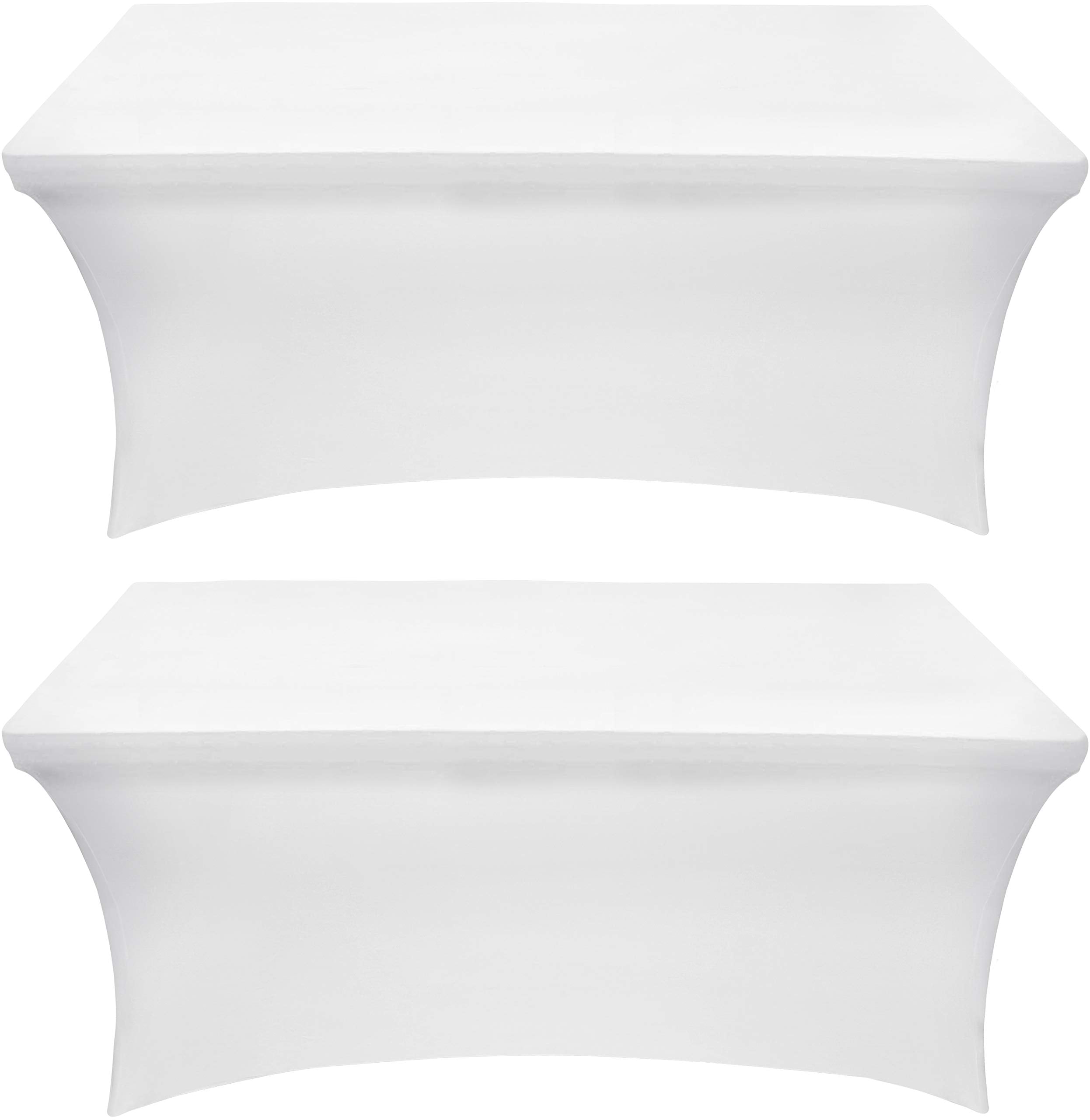 Utopia Kitchen Spandex Tablecloth 2 Pack [6Ft, White] Tight, Fitted, Washable And Wrinkle Resistant Stretch Rectangular Patio Ta