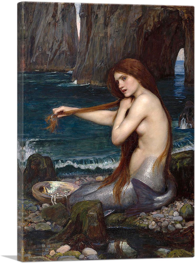 Artcanvas A Mermaid 1900 Canvas Art Print Stretched Framed Painting Picture Poster Giclee Wall Decor By John William Waterhouse
