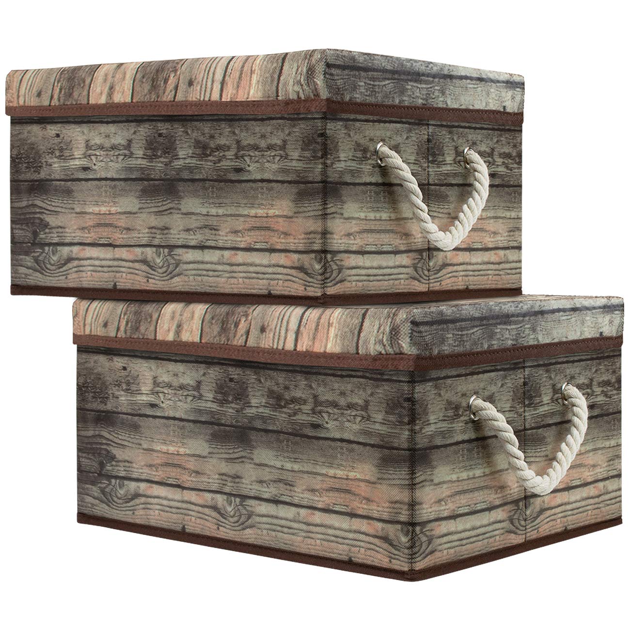 Sorbus Storage Box Set with Lid, Carry Handles, Foldable Frame, Rustic Wood Grain Print Bins, Great for Toys, Memorabilia, Close