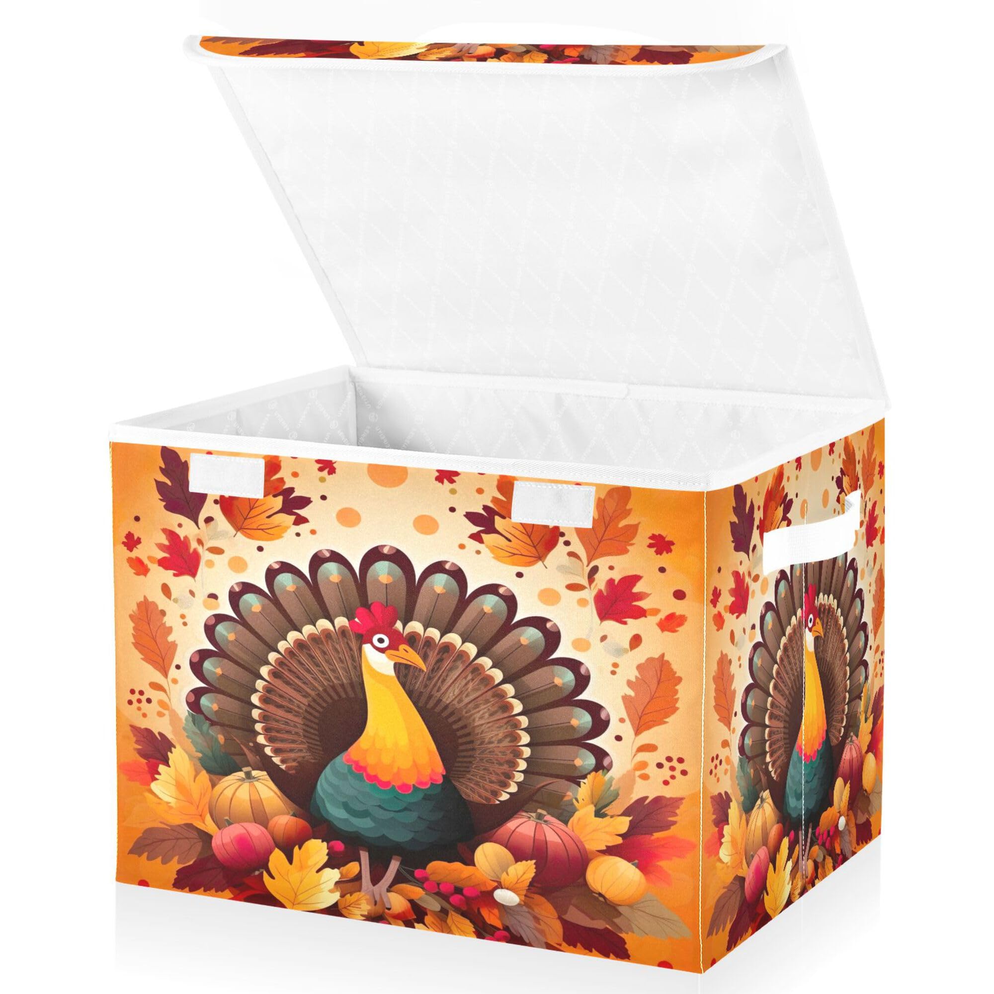 Xigua Thanksgiving Turkey Storage Bins With Lids And Carrying Handle,Foldable Storage Boxes Organizer Containers Baskets Cube Wi