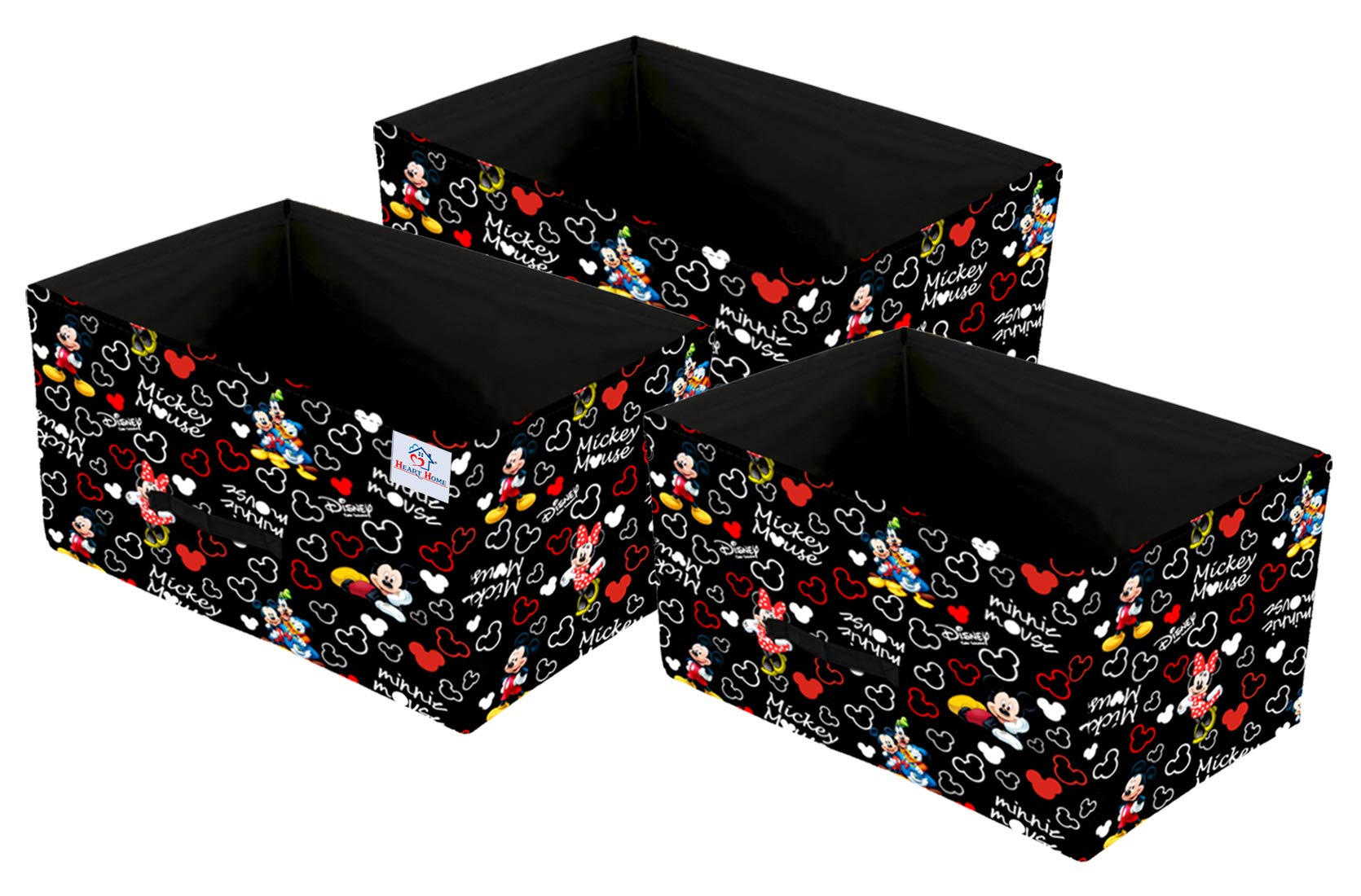 Heart Home Disney Mickey Print Non Woven Fabric 3Replacement Drawer Storage And Cloth Organizer Unit For Closet (Black)Hheart1