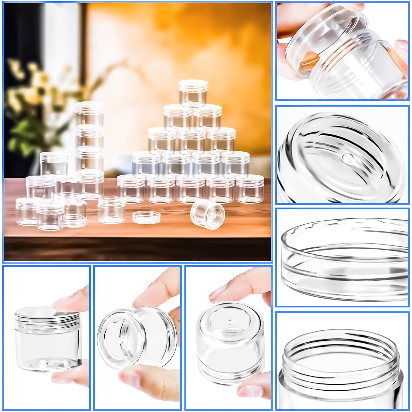 Motbach 35 Pcs 20G Empty Plastic Containers With Clear Lids,Small Makeup Sample Containers,0.7Oz Small Sample Pot Jars Round Tra