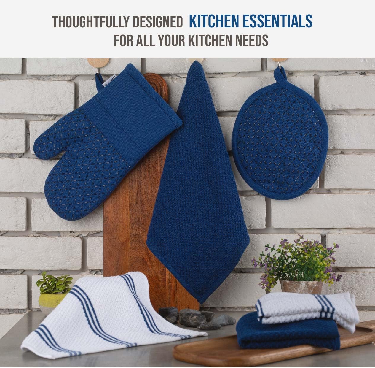 LANE LINEN Tea Towels - 16 Pc Set with Silicone Oven Mitts and Pot Holders, Cotton Kitchen Towels, Absorbent Dish and Hand Towel