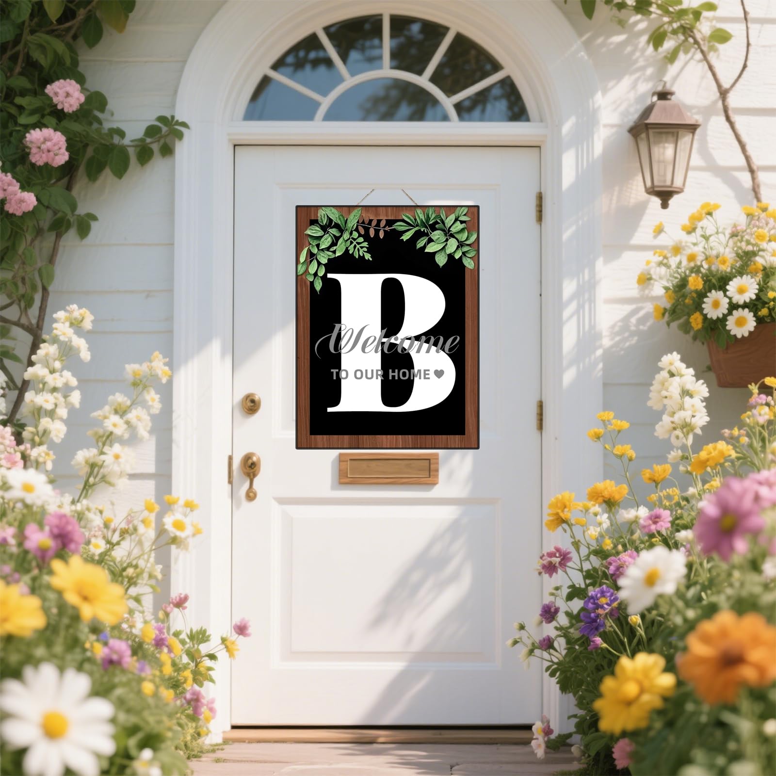 16'' x12'' Ultra Large Last Name All Year Front Door Wreath, Letter J Wooden Welcome Sign for Porch Farmhouse Spring Summer Fall