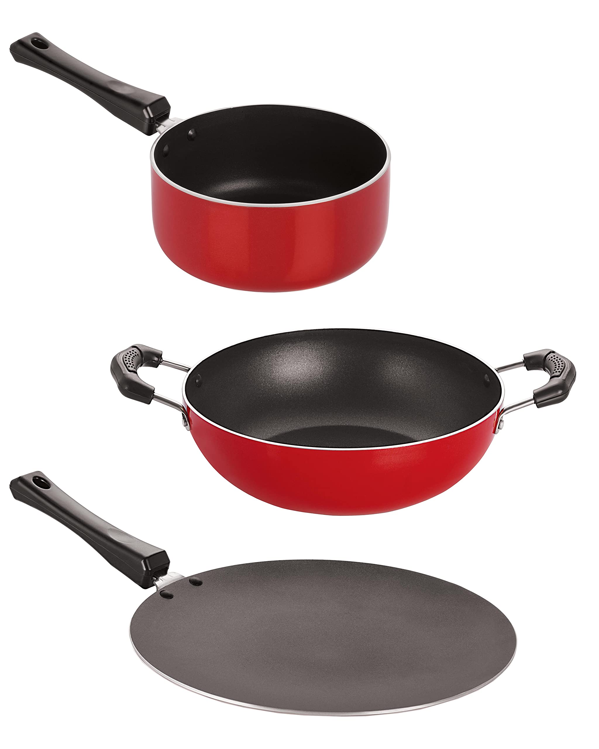 Nirlon Nonstick 3 Layer NonStick Combo Cookware Set Roti Tawa, Kadai & Sauce Pan