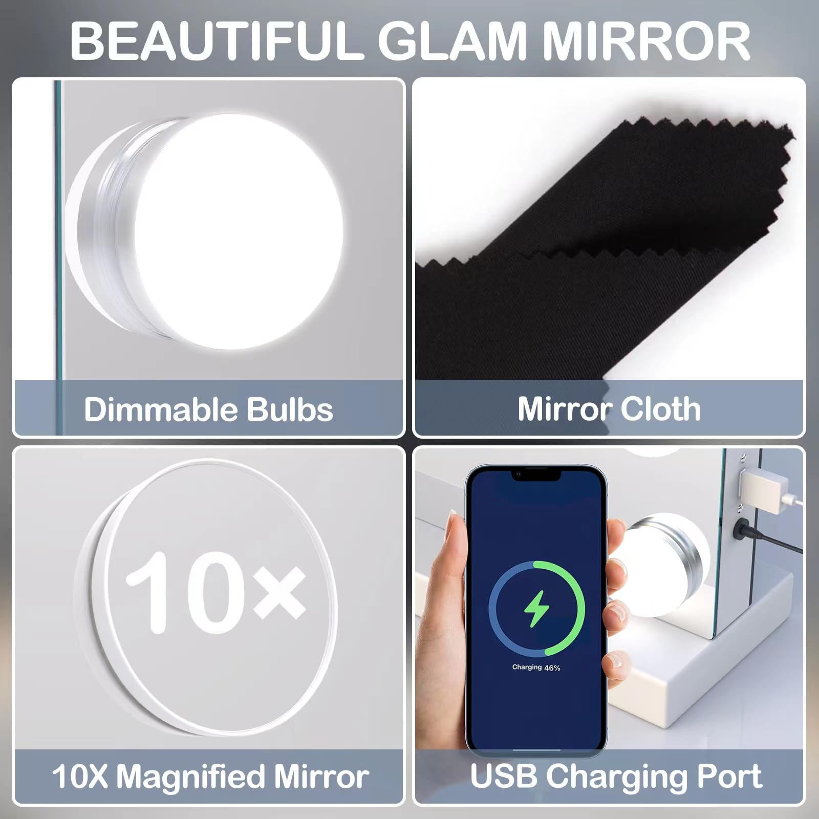 Gvnkvn 24 Extra Bulbs Vanity Mirror With Lights, 32Wx24L Tabletop Hollyhood Makeup Mirror Usb+Type-C Charging, Hollywood Lighted