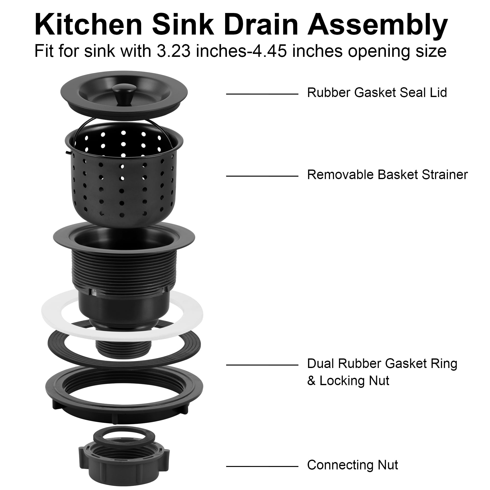 Lqs Kitchen Sink Drain Assembly, Kitchen Sink Strainer And Stopper With Deep Removable Waste Basket, Sink Basket Strainer With D