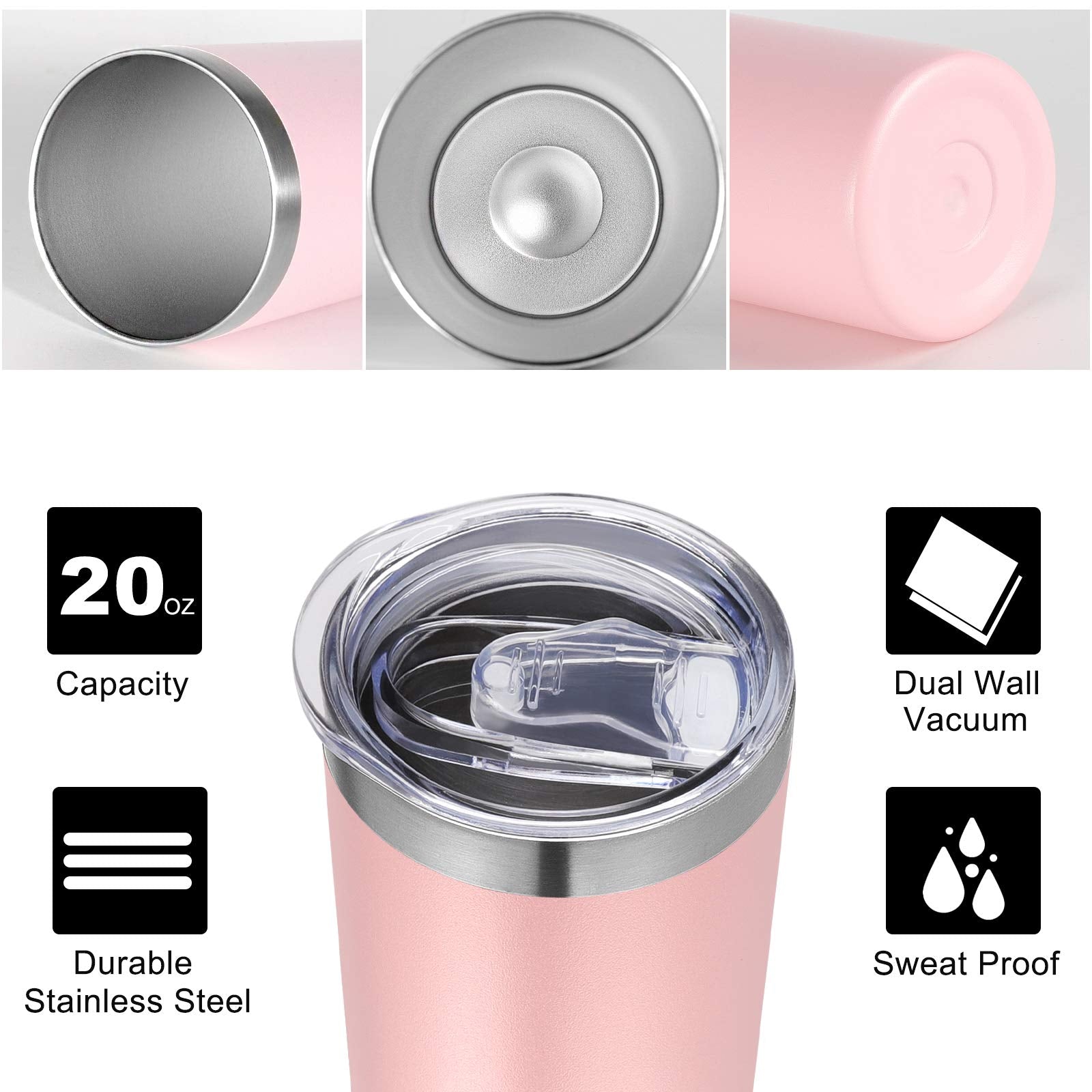 Vegond Stainless Steel Skinny Tumbler, 20 Oz Vacuum Insulated Tumbler With Lid And Straw, Double Wall Coffee Cup, Travel Mug For
