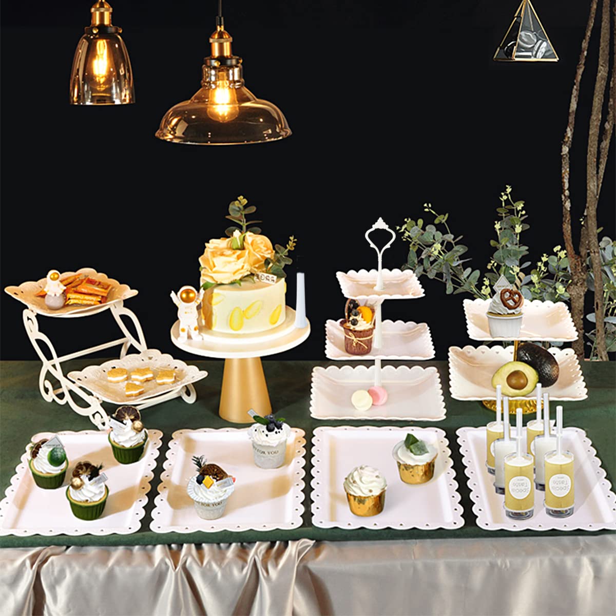 10 Pcs Cake Stand White Plastic Dessert Table Stand Set 4 Pcs 3 Tired Cupcake Display Stands Cookie Tray Rack Serving Tray Cake