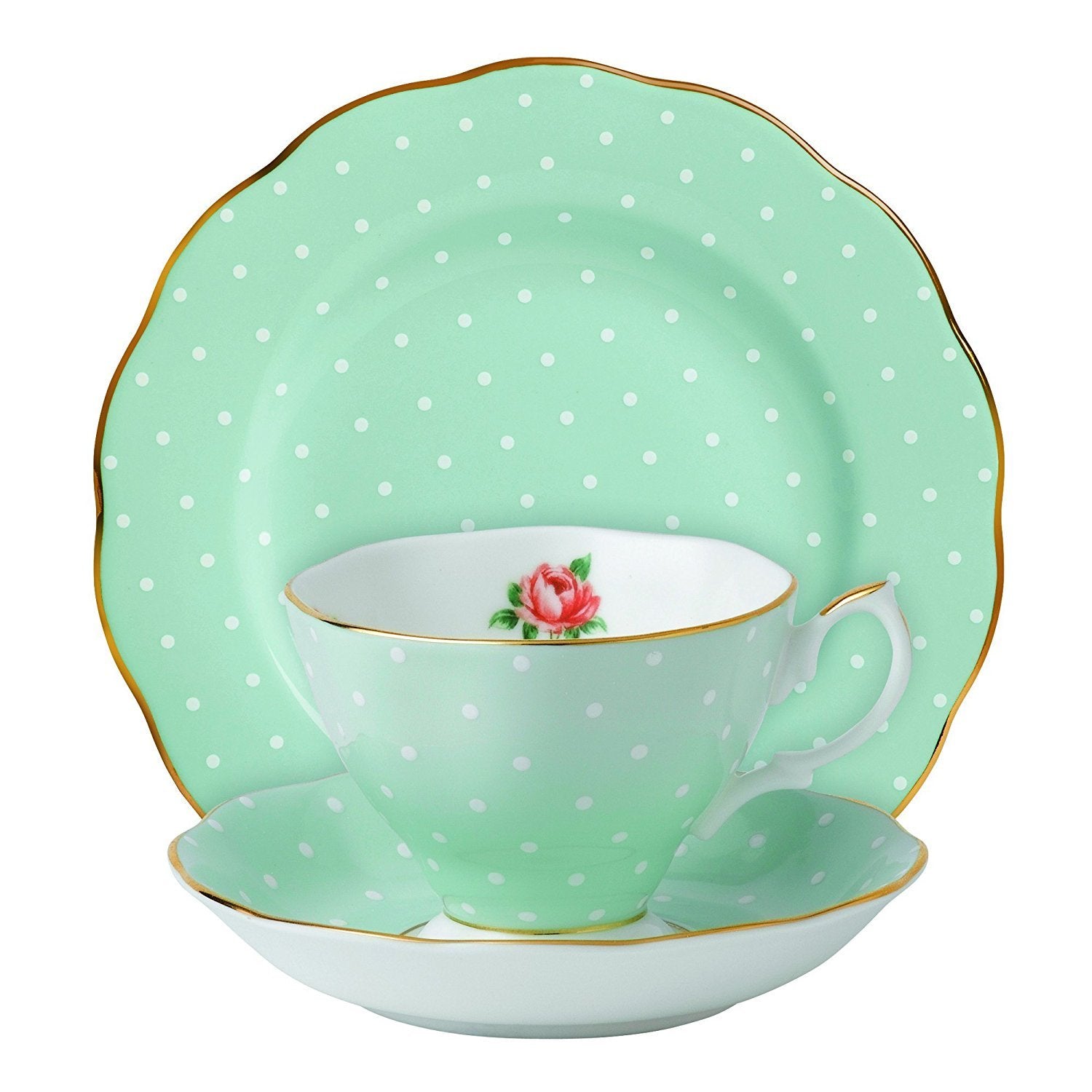 Royal Albert Polka Rose 3-Piece Set (Teacup, Saucer & Plate 8)