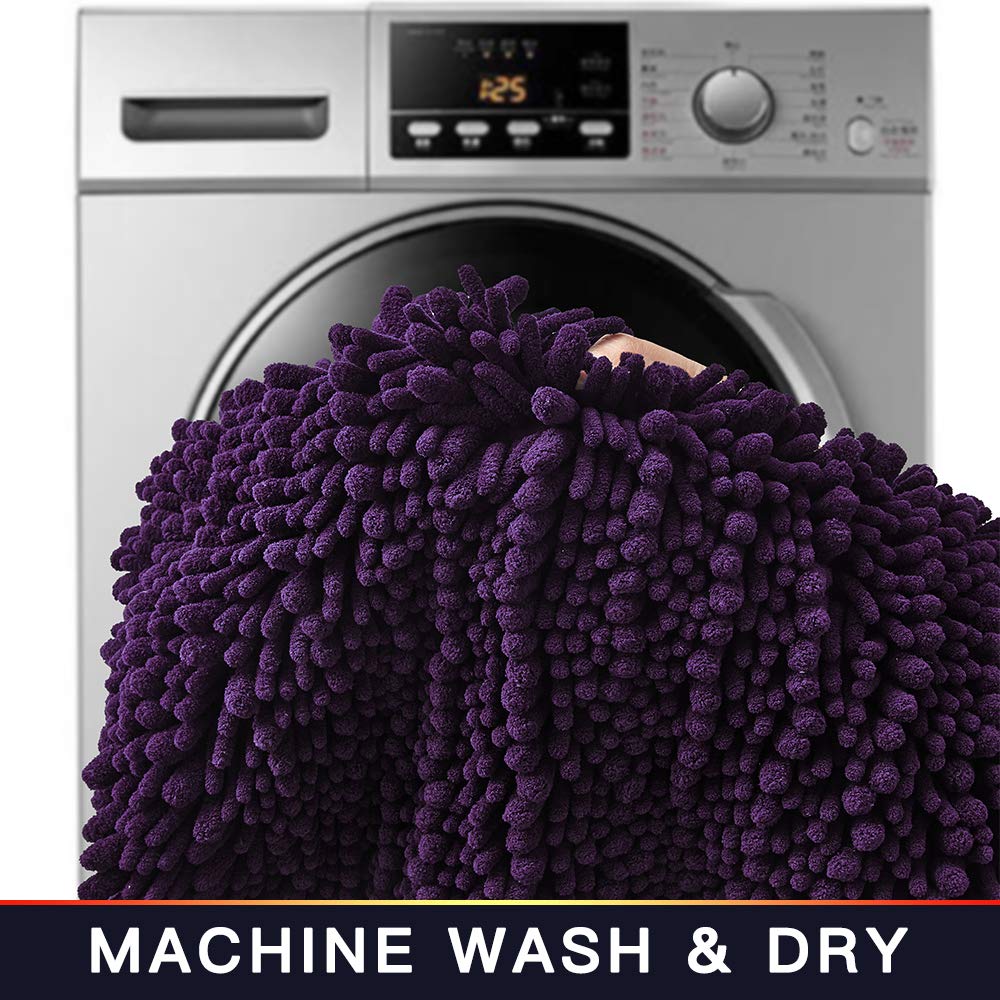 Walensee Bathroom Rug Non Slip Bath Mat (32X20 Inch Dark Purple) Water Absorbent Super Soft Shaggy Chenille Machine Washable Dry