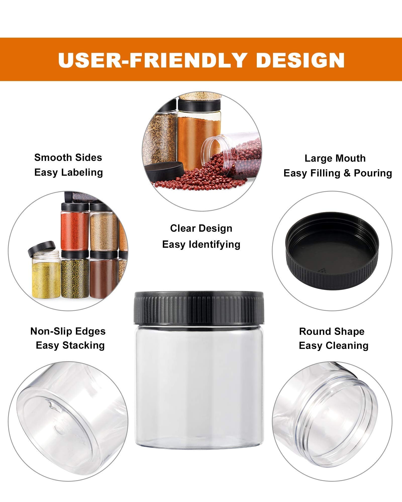 Rainbowtie Plastic Jars With Lids Slime Containers 8Oz-30 Pack-Leakproof Round Plastic Containers For Kitchen Pantry-Ideal For H