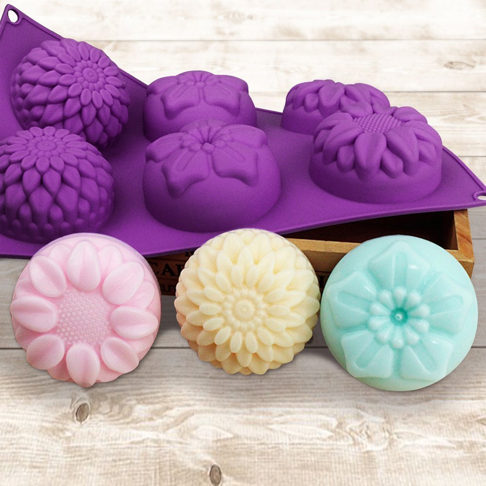 6-Cavity Silicone Flower Shape Cake Molds, Senhai 3 Packs Fondant Shape Decorating Ice Cube Trays For Homemade Cake Chocolate Cu