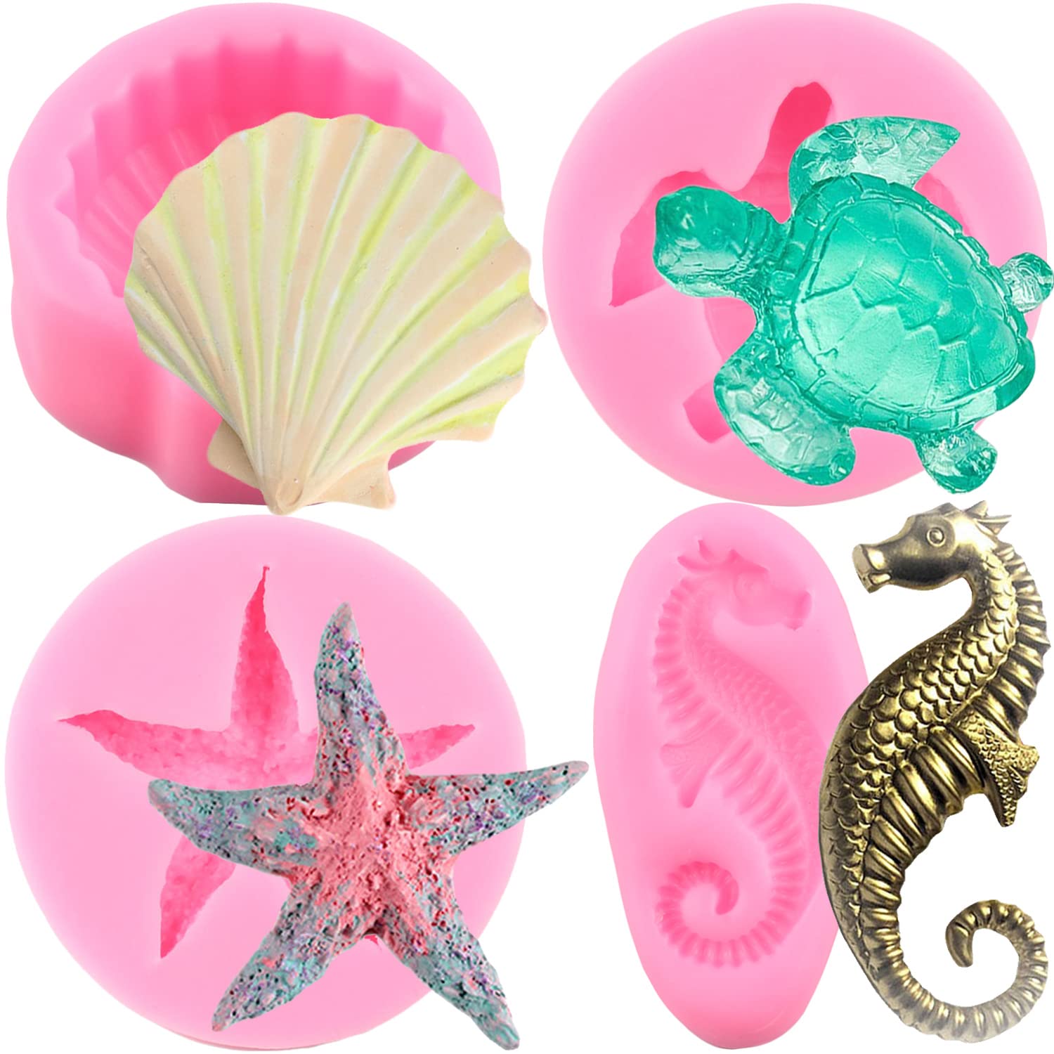Zixiang Sea Turtle Silicone Molds Seashell Starfish Seahorse Fondant Mold Tortoise Chocolate Candy Molds For Cake Decoration Pol