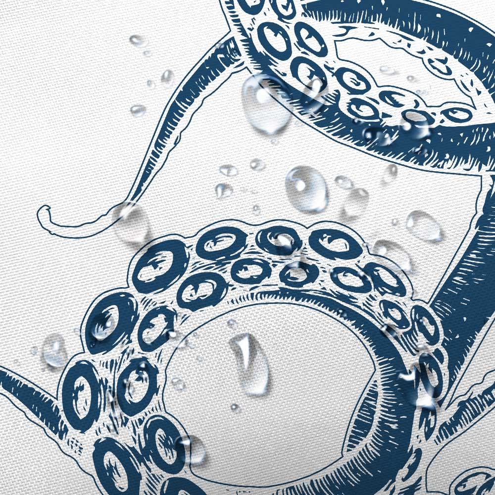 Veigike Octopus Decor Shower Curtain For Bathroom, Funny Blue And White Sea Monster Kraken Animal Fabric Shower Curtains Set, Un