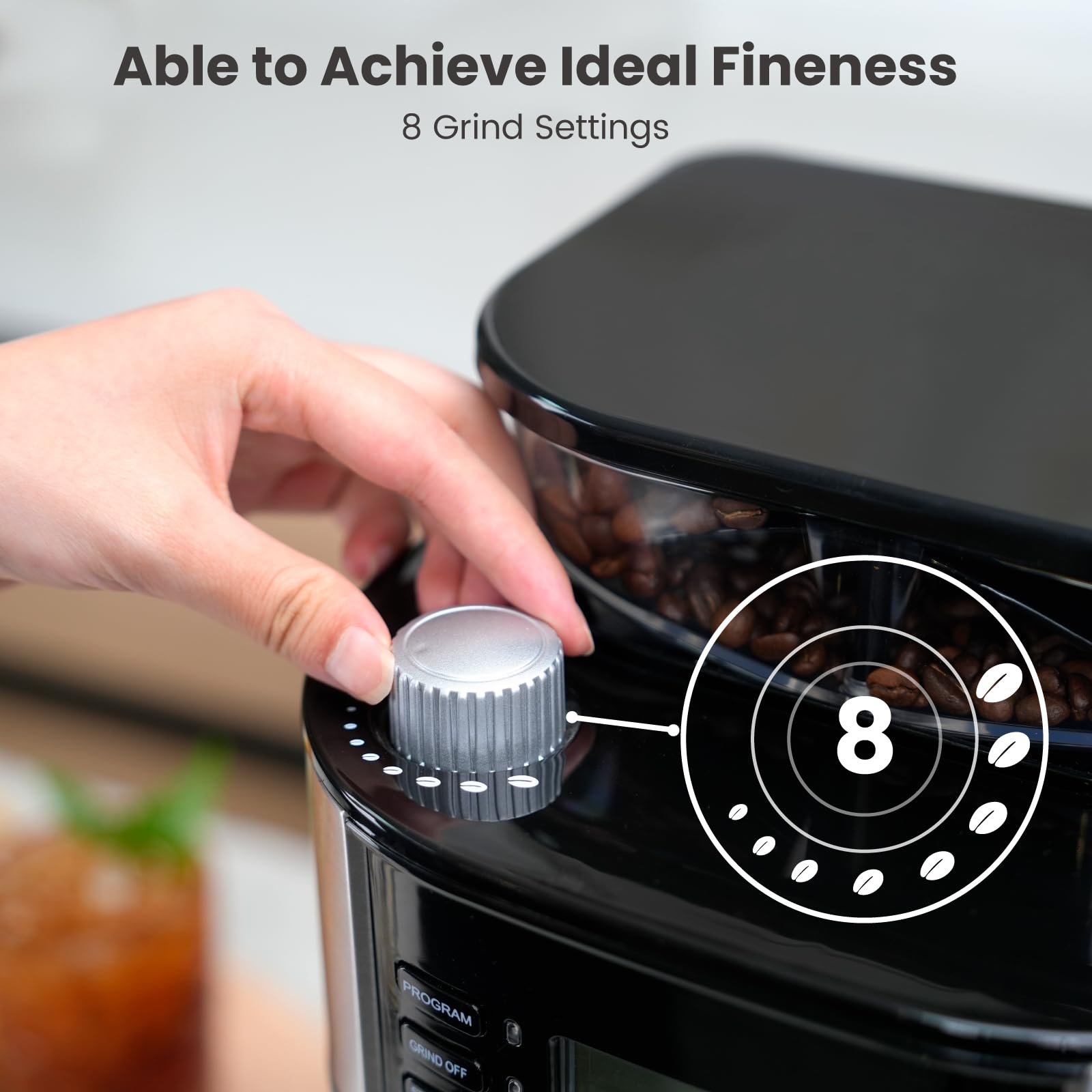 Gevi 10-Cup Drip Coffee Maker With Built-In Grinder, Programmable Brew Coffee Machine With Timer, Reusable Filter, 1.5L Water Ta