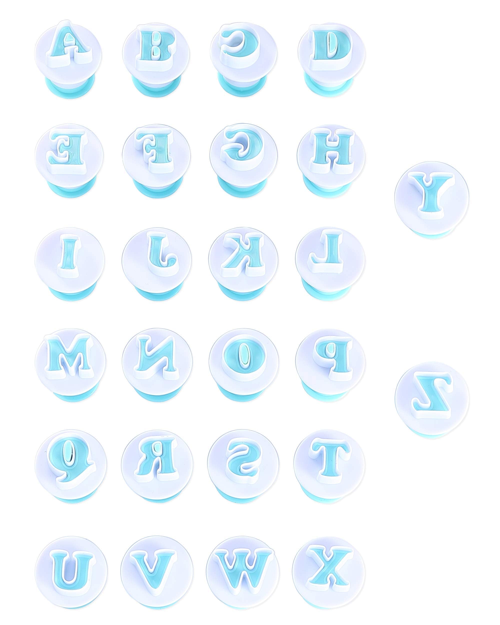 Nuoda Alphabet Letters  26pcs Uppercase Letters Fondant Cake Biscuit Mold Cake Decorating Tools  Cookie Stamp Impress Embosser Cutter  DIY Sugar Craft Cookies Plunger-Plastic (Uppercase Letters)