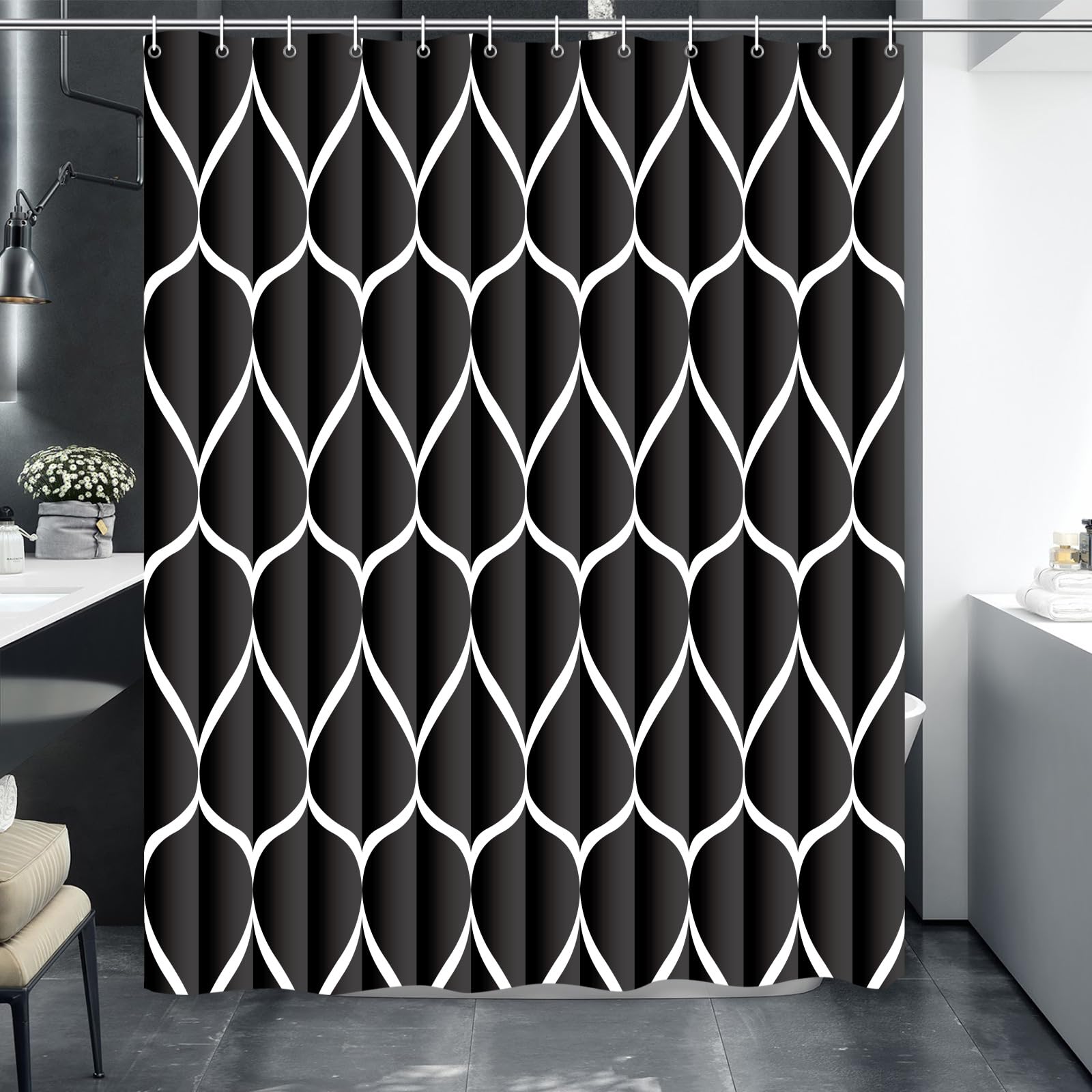 Gelbchu Black 72 X 72 Inch Cloth Shower Curtain, Waterproof Design And Polyester, Quick-Drying, Heavy Duty Shower Curtains Set F