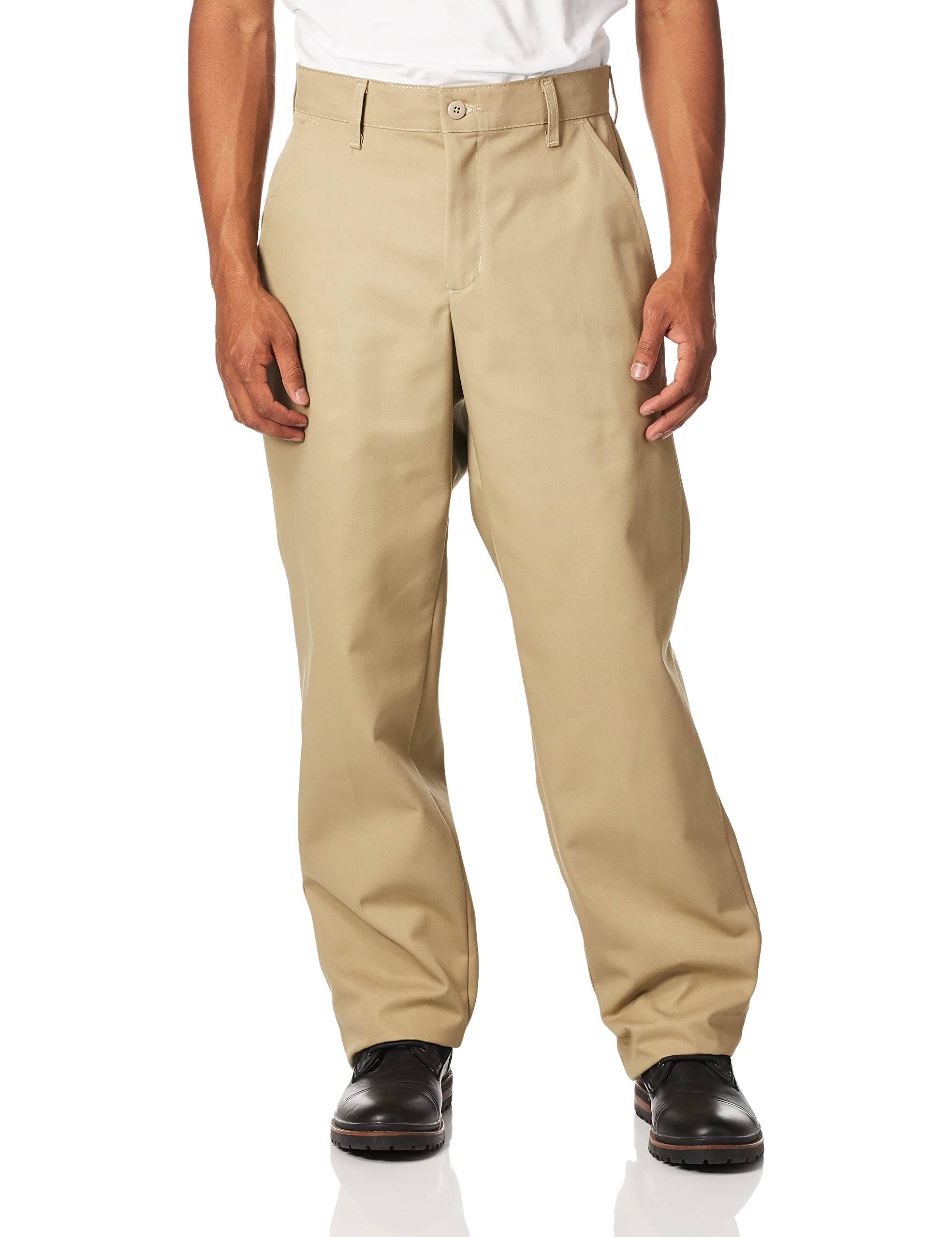 Red Kap Mens Stain Resistant, Flat Front Work Pants, Khaki, 33W X 34L