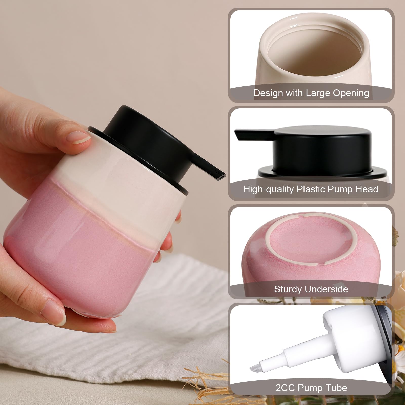 Ingofin Ceramic Foaming Soap Dispenser - 12Oz Foam Hand Soap Dispenser Bathroom, Ceramic Dish Soap Modern Dish Soap Dispenser Wi