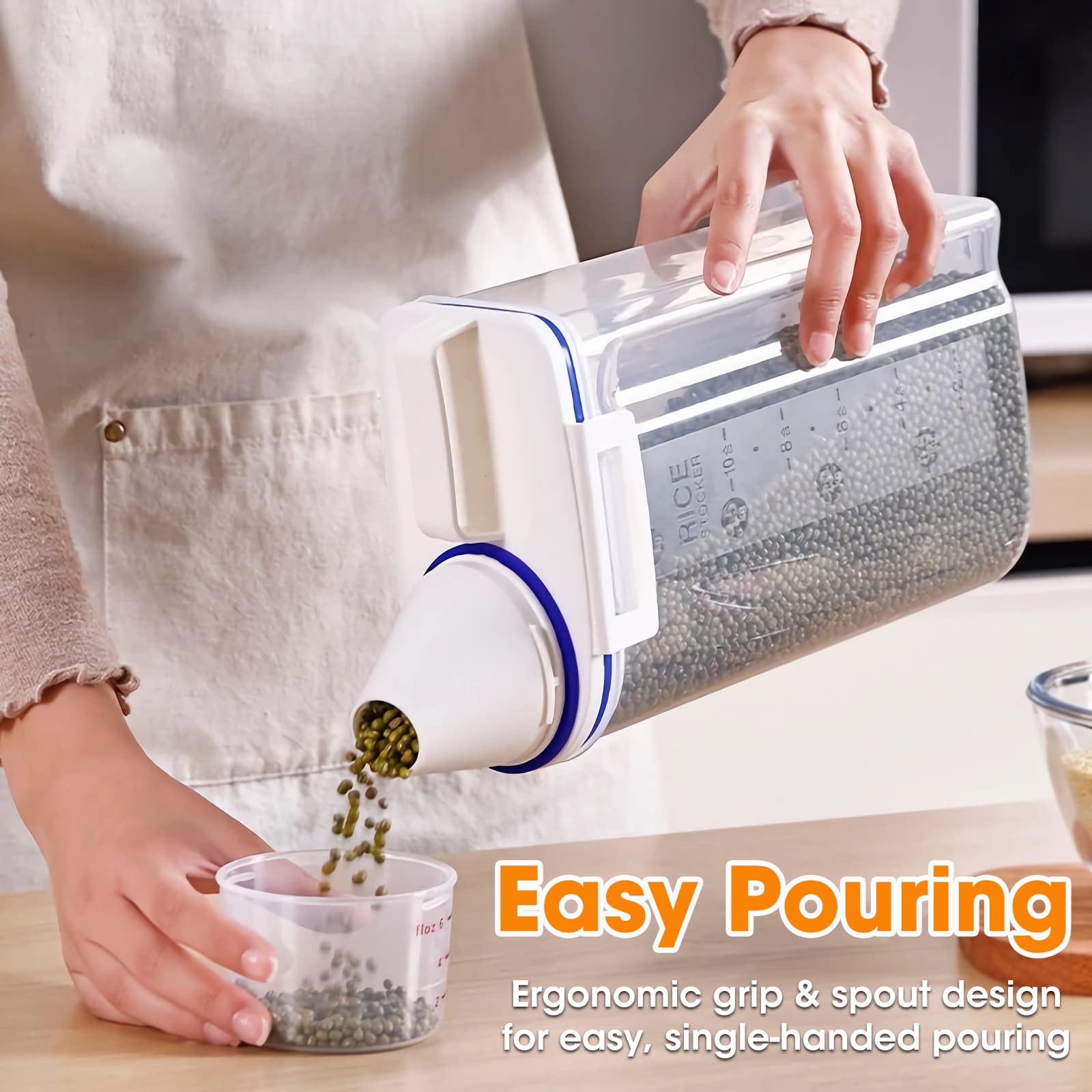 Tbmax Rice Storage Bin Cereal Containers Dispenser With Bpa Free Plastic + Airtight Design + Measuring Cup + Pour Spout - 2Kg Ca