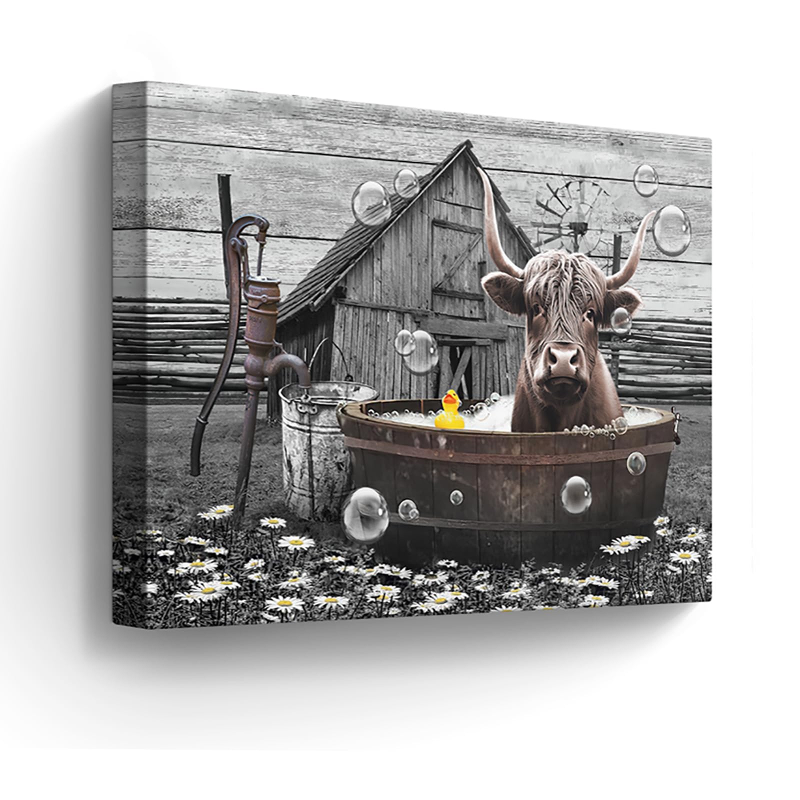 Farmhouse Bathroom Decor Wall Art Cute Highland Cow In Bathtub Pictures Wall Decor Rustic Bathroom Cow Painting For Bathroom Toi