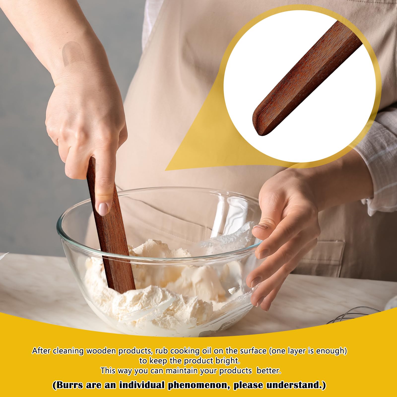 Hillban 2 Pcs 11 Inch Wooden Sourdough Bread Mixing Stir Stick Spurtle Wooden Sourdough Bread Making Tools Wooden Paddle Stirrin