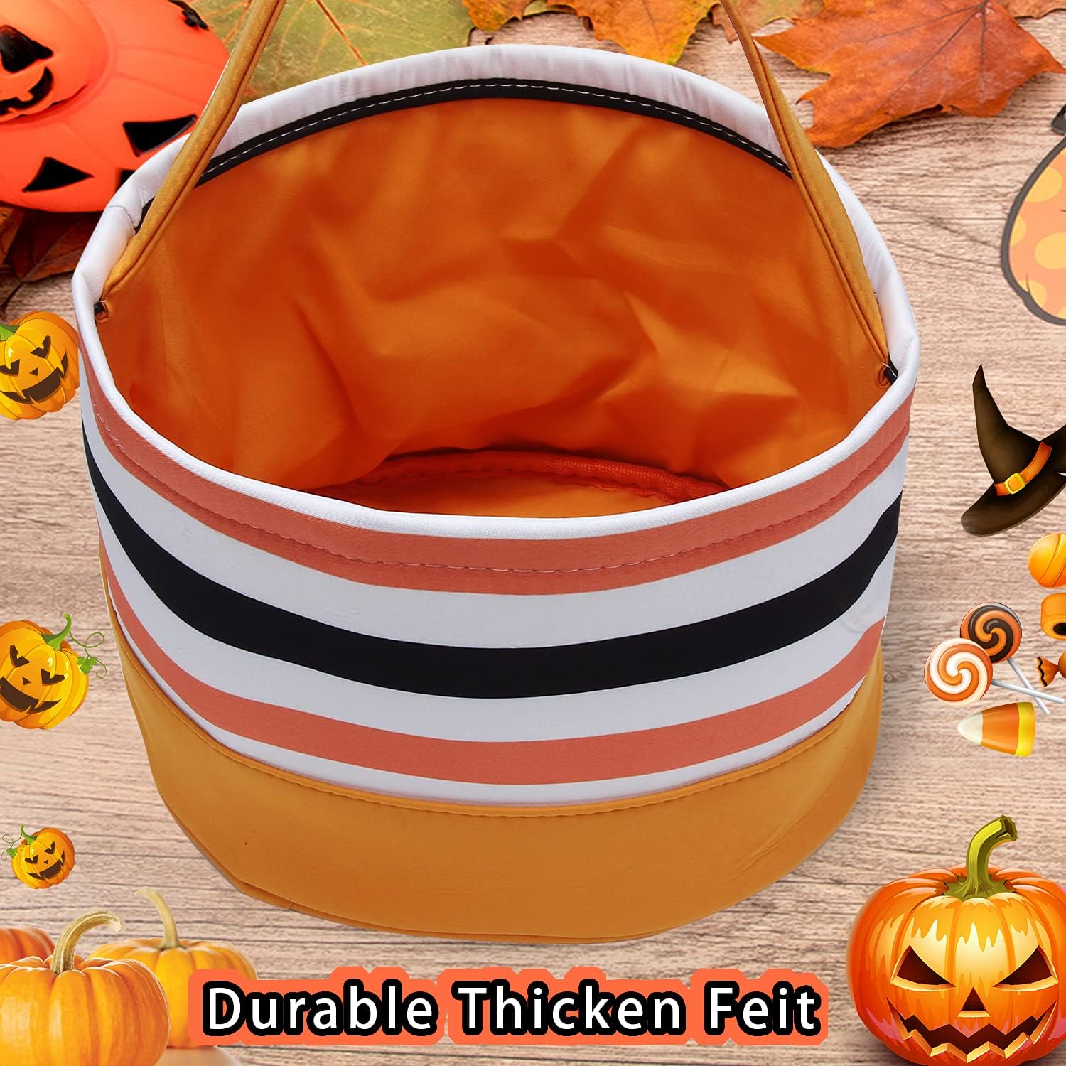 Oufegm Halloween Candy Basket Halloween Trick Or Treat Bags Halloween Candy Buckets Fabric Gift Bags Halloween Parties(Orangestr