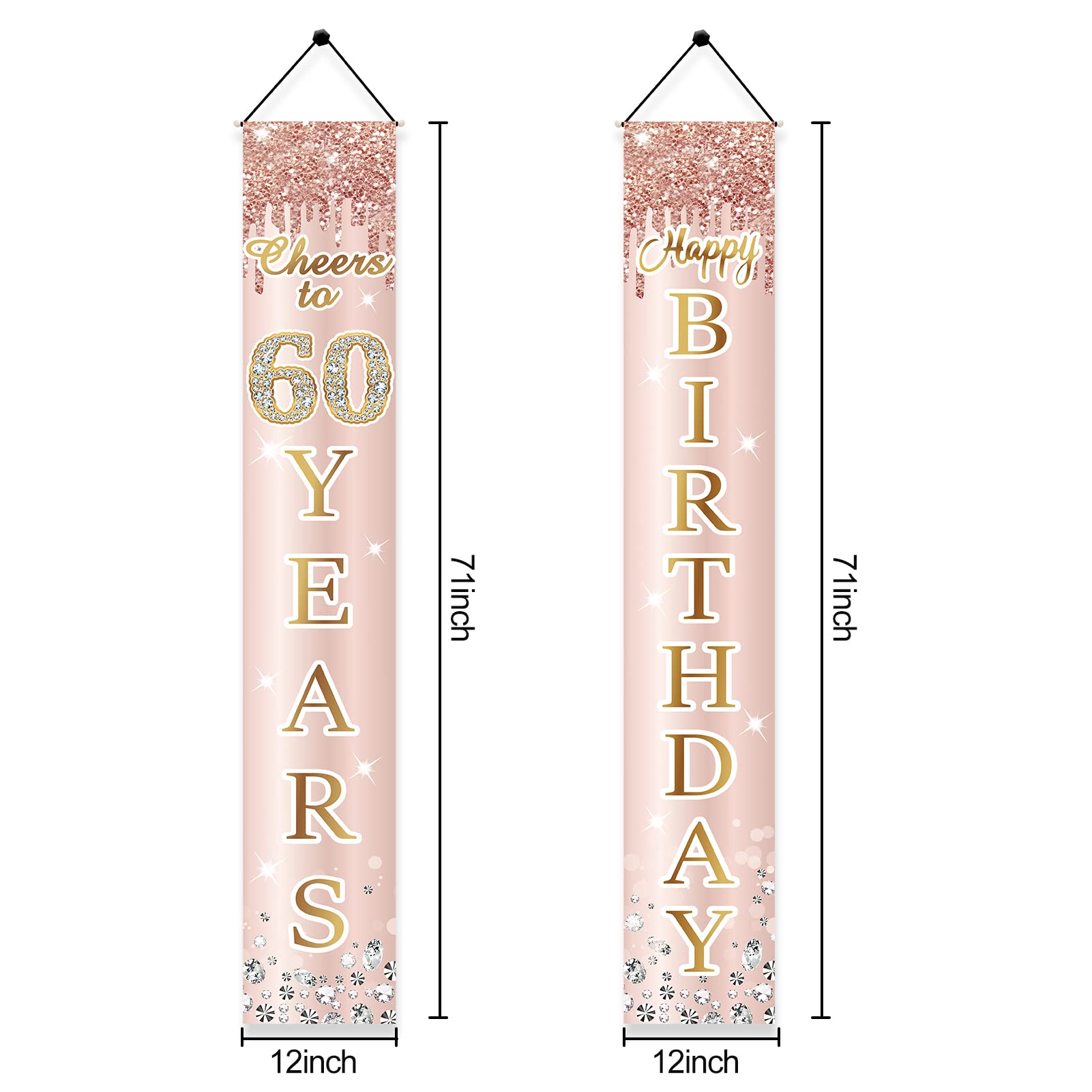 60Th Birthday Decorations Door Banner For Women, Pink Rose Gold Cheers To 60 Years Birthday Backdrop Sign Party Supplies, Happy
