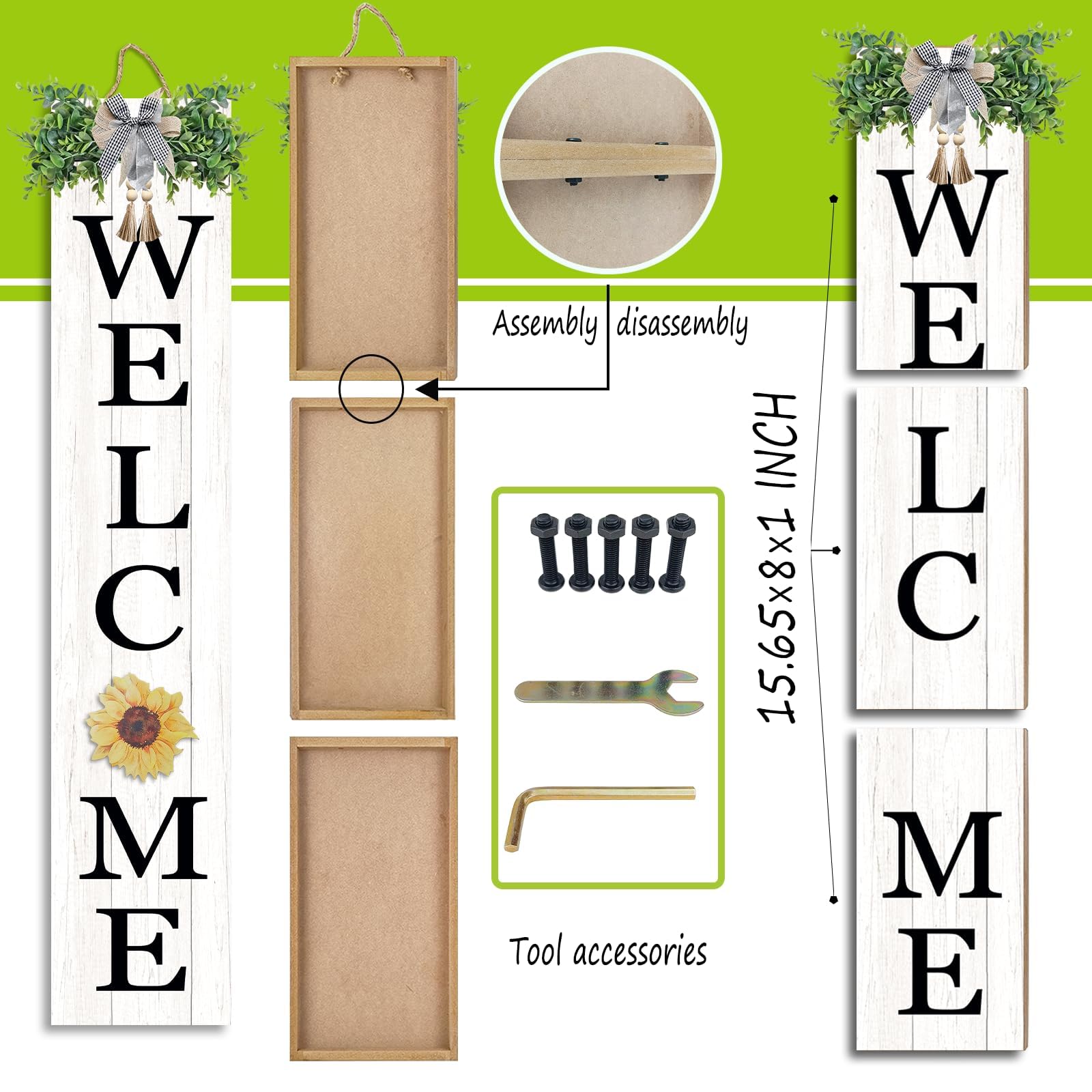 Interchangeable Outdoor Welcome Sign for Front Porch Standing 47  8 with 12 Pcs Icons Vertical Tall Leaner Outside Welcome Sign
