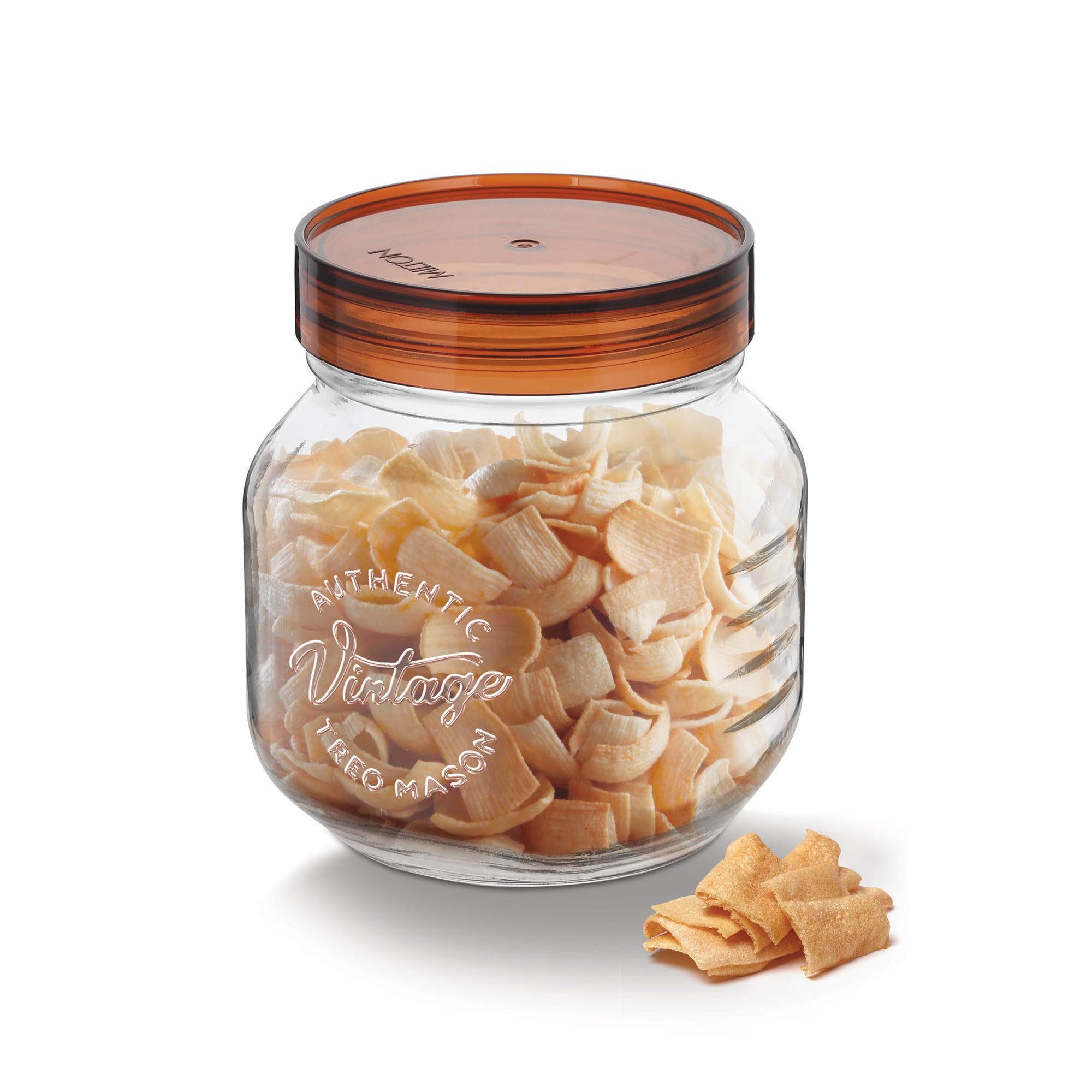 Treo By Milton Vintage Glass Jar With Plastic Lid, 1200 Ml, Transparent |Storage Jar | Kitchen Organiser | Modular |Food Safe | 