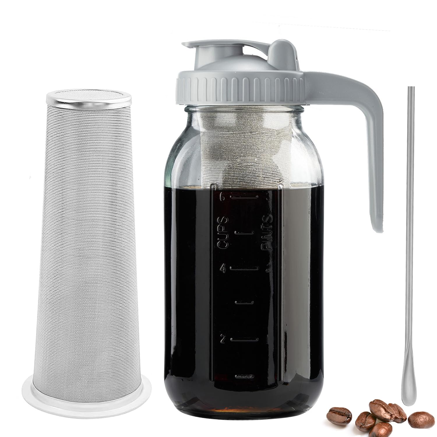 Miradexic Cold Brew Coffee Maker With V-Shaped Lid, 64Oz Iced Coffee Maker With Stainless Steel Filter, Bpa Free Sturdy Cold Bre