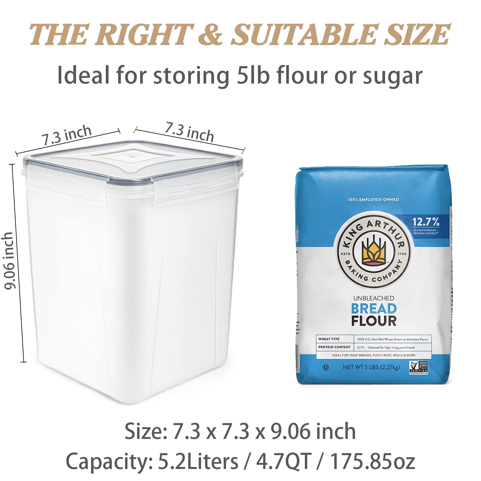 Wildone Large Food Storage Containers 5.2L /175Oz, 4 Piece Bpa Free Plastic Airtight Food Storage Containers For Flour, Sugar, B