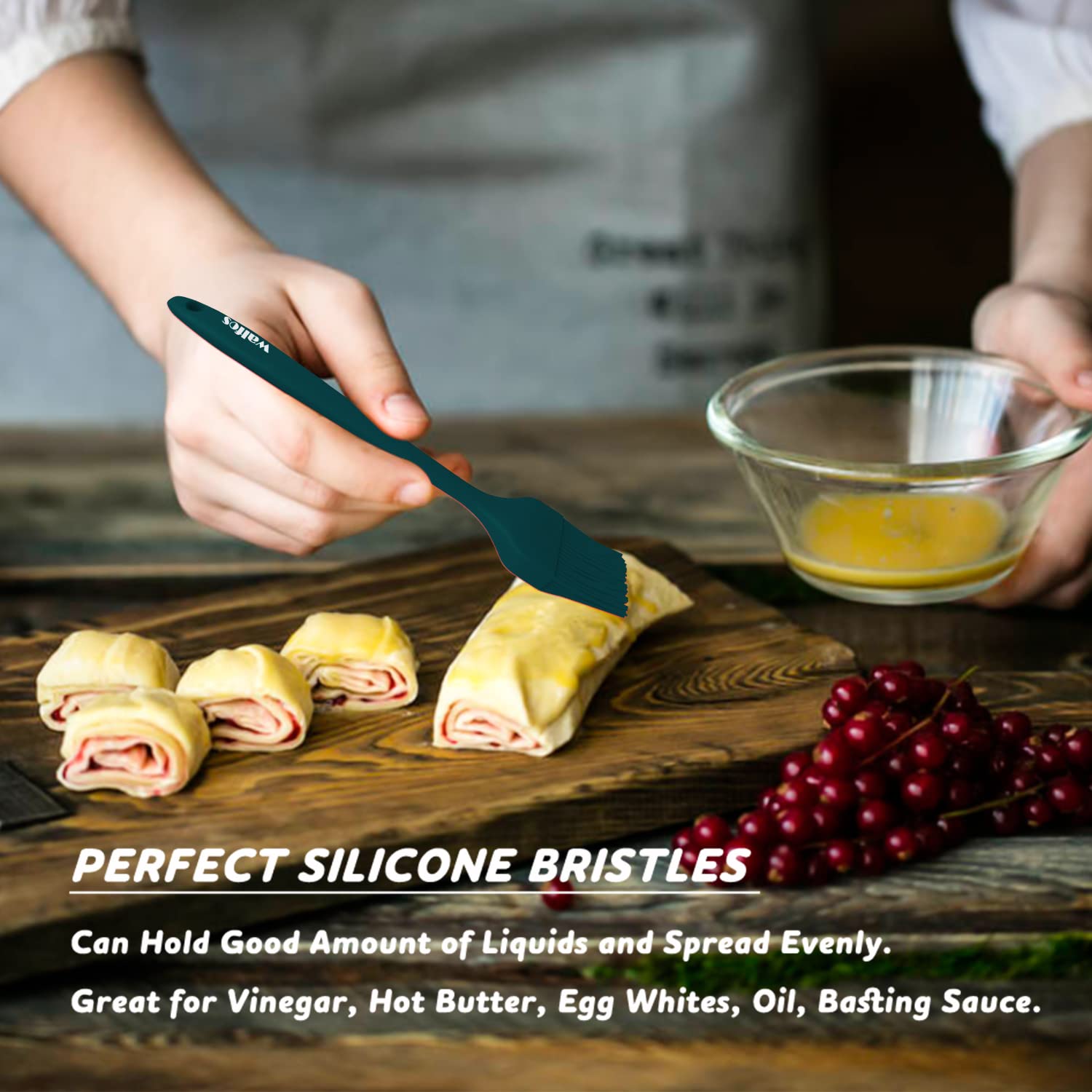 Walfos Silicone Basting Pastry Brush  2 Size (Large and Small) Pastry Brush Set  Perfect for BBQ Grill Kitchen Cooking  BPA Free and Dishwasher Safe  2 Pcs (Ink Green)