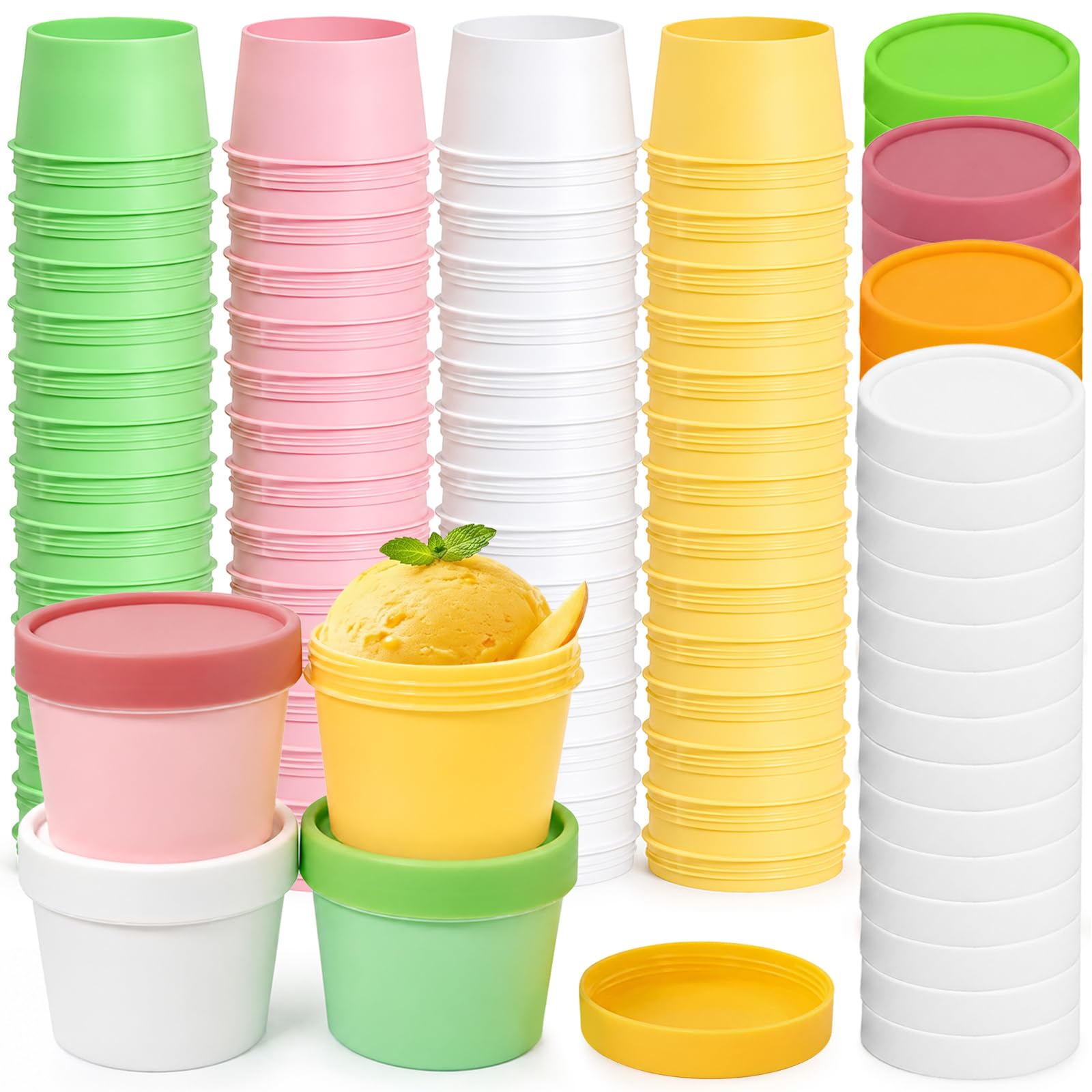 Prygew 60 Pack Mini Ice Cream Containers with Lids, Leakproof Airtight