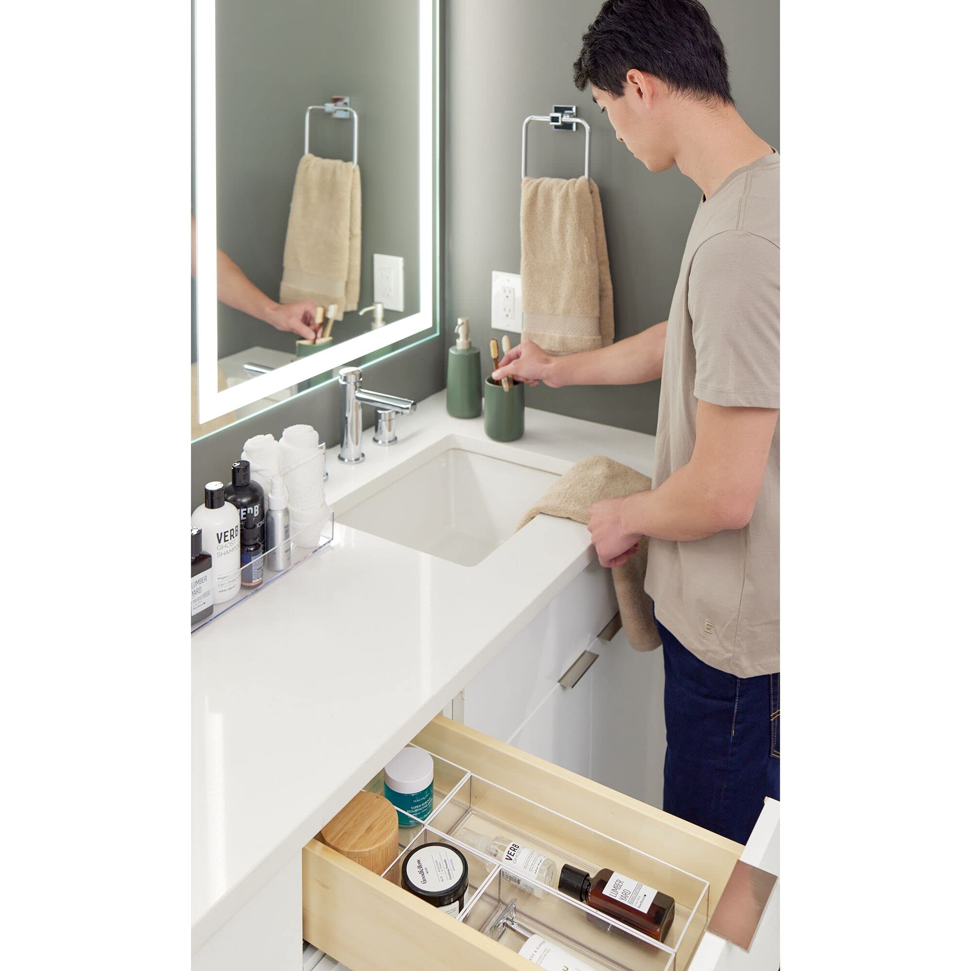 Idesign Ceramic Earth Collection Refillable Tall Soap Dispenser, Moss