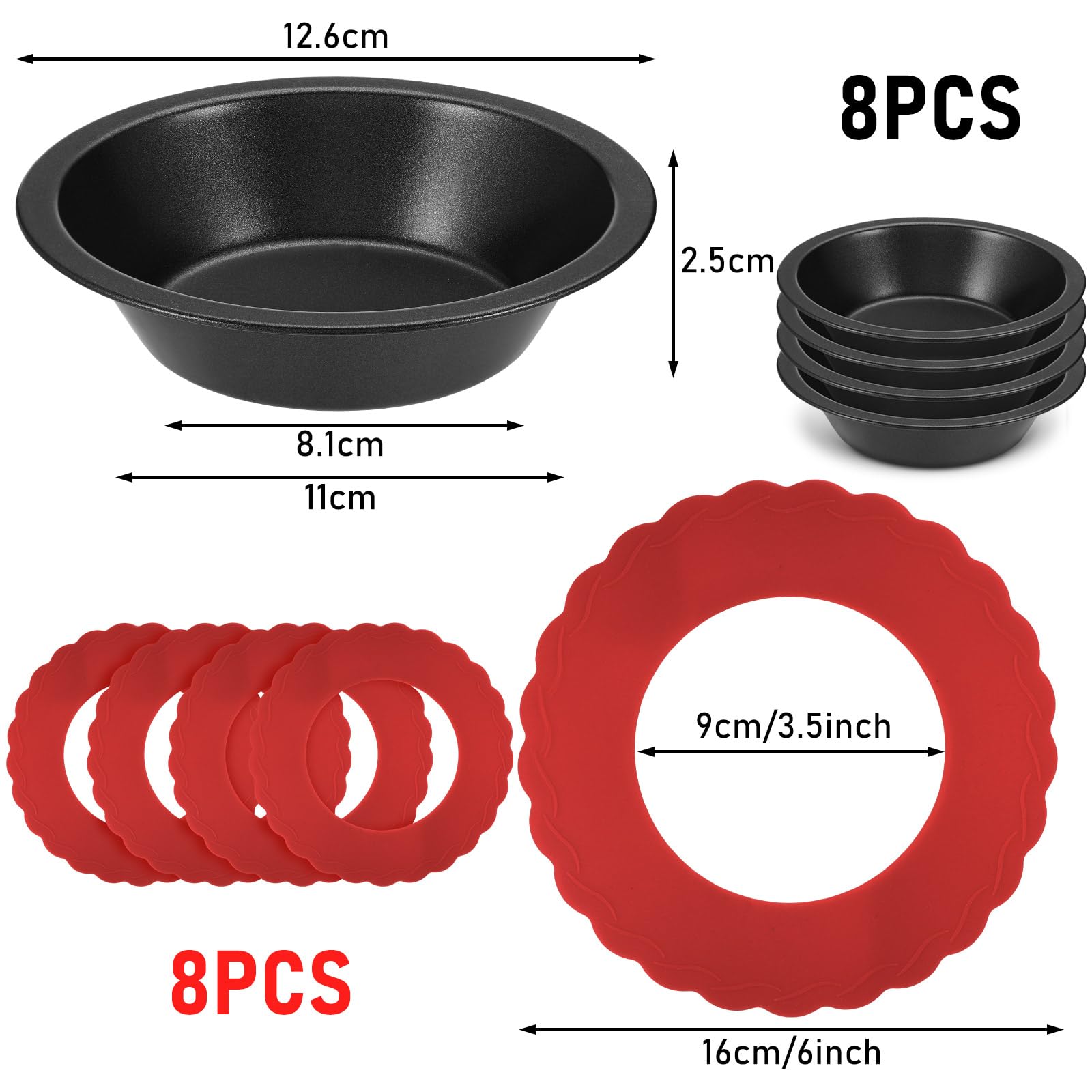 Pie Dish Set Including Mini Pie Pans Nonstick 5 Inch Mini Metal Bakeware And Silicone Pie Crust Protector 3.5-6.4 Inch Kitchen P