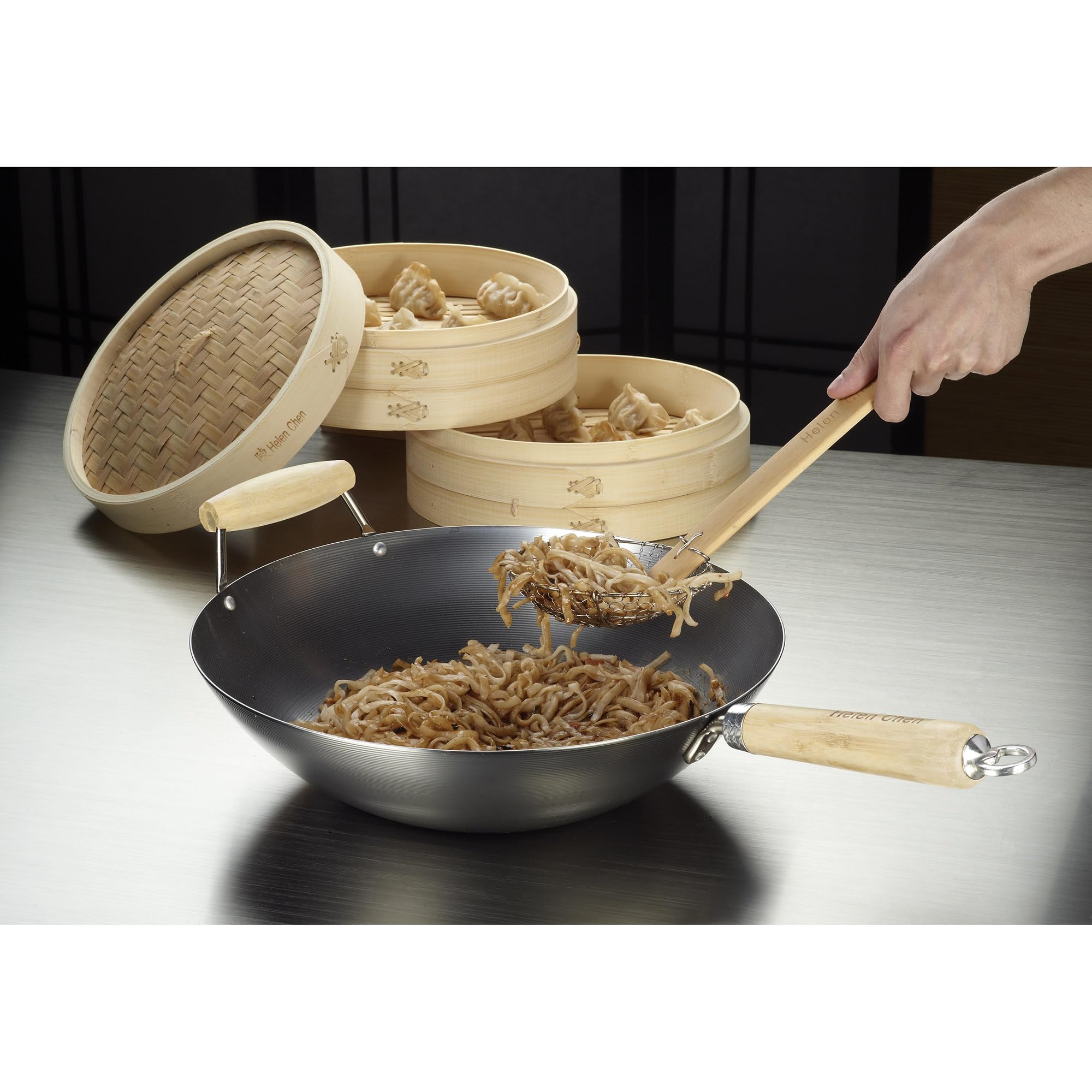 Helens Asian Kitchen Spider Strainer | 7-Inch Stainless Steel Wire Mesh Ladle With Sustainable Wood Handle For Large Batch Cooki