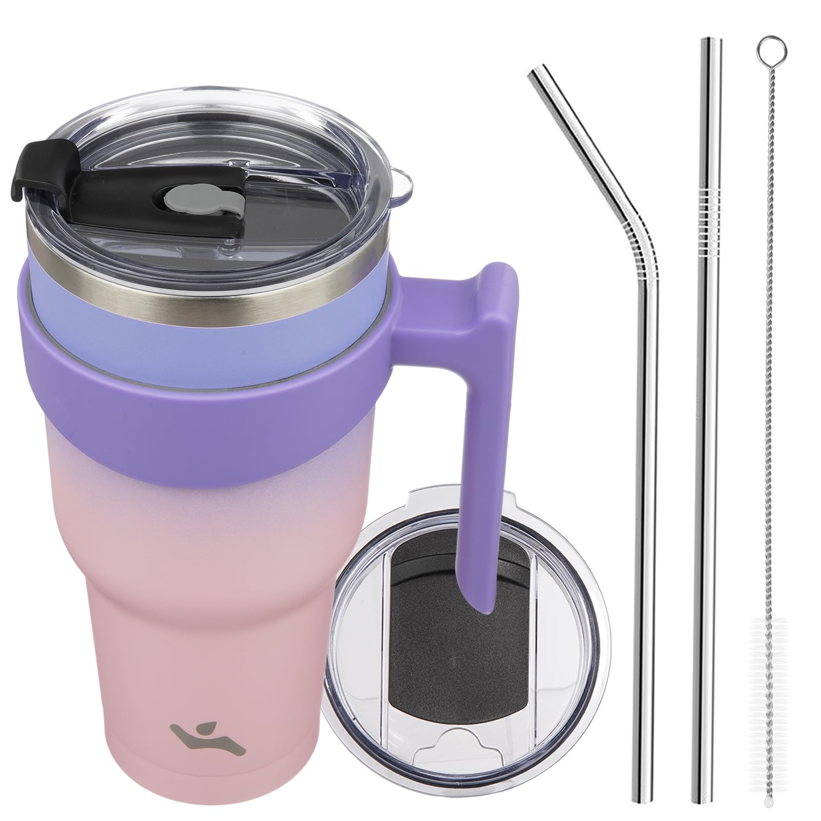 Konokyo 40 oz Tumbler with Handle and 2 Straw 2 Lid, Insulated Water Bottle Stainless Steel Vacuum Cup Reusable Travel Mug,Paste