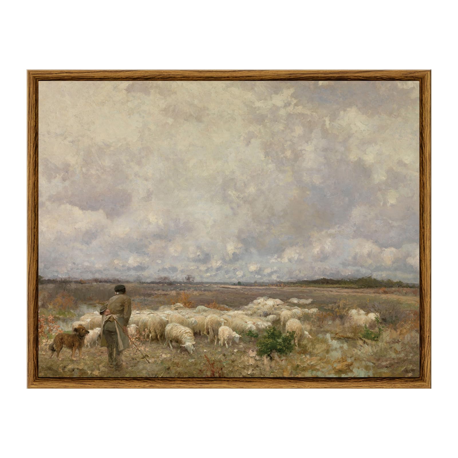 Arpeotcy Vintage Wall Art, Farm Pasture Sheep Retro Painting, Framed Art Decor Aesthetic, 11X14 Inch Canvas Print Artwork, Meado